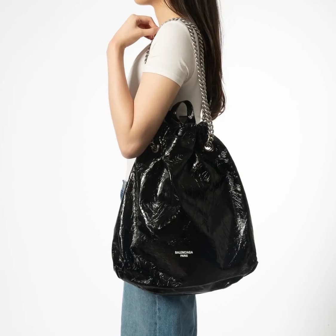 (정품/새상품) 발렌시아가 여성 블랙 미디움 크러쉬 토트백 상품이미지4