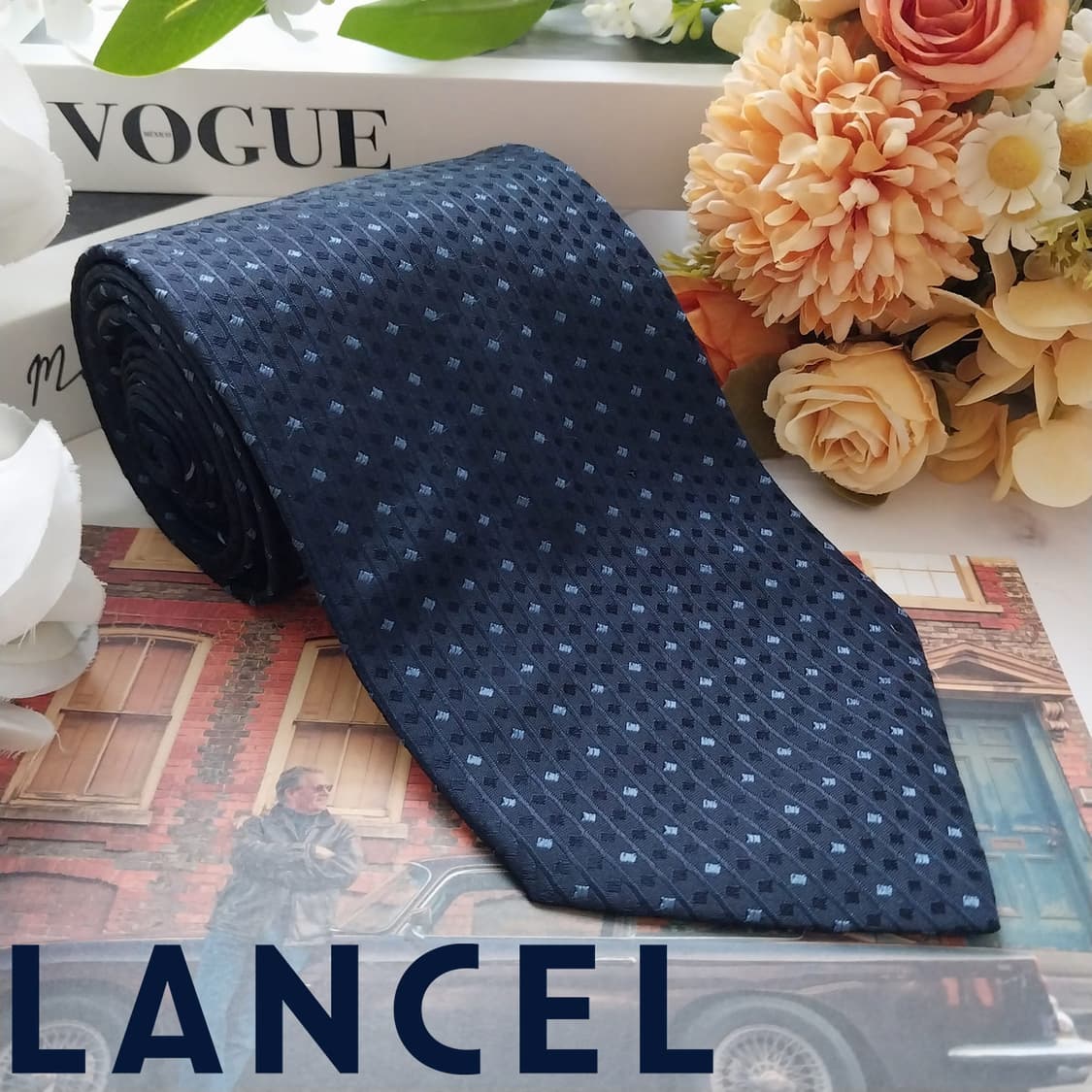 란셀 실크 네이비 마이크로 패턴 넥타이 9.4cm A+등급 K1677 상품이미지2