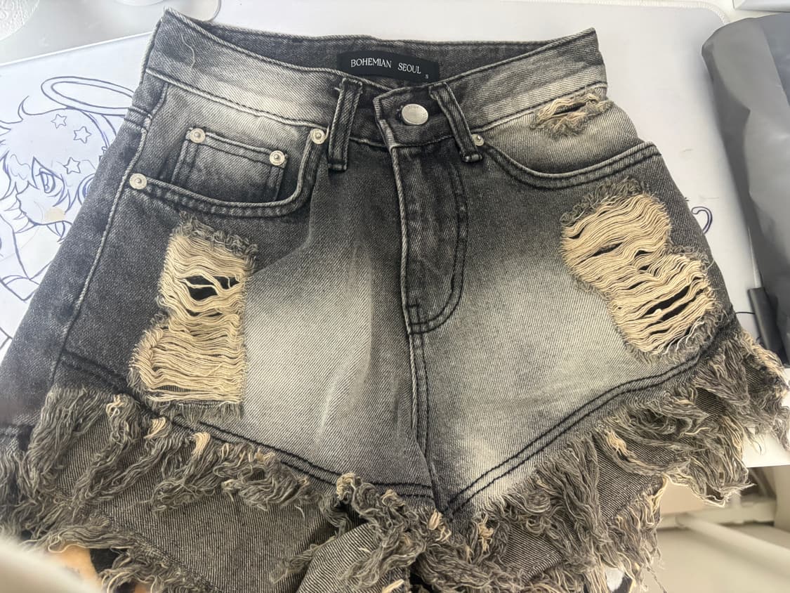 보헤미안서울 데미지 워싱 쇼츠 그레이 S 상품이미지2