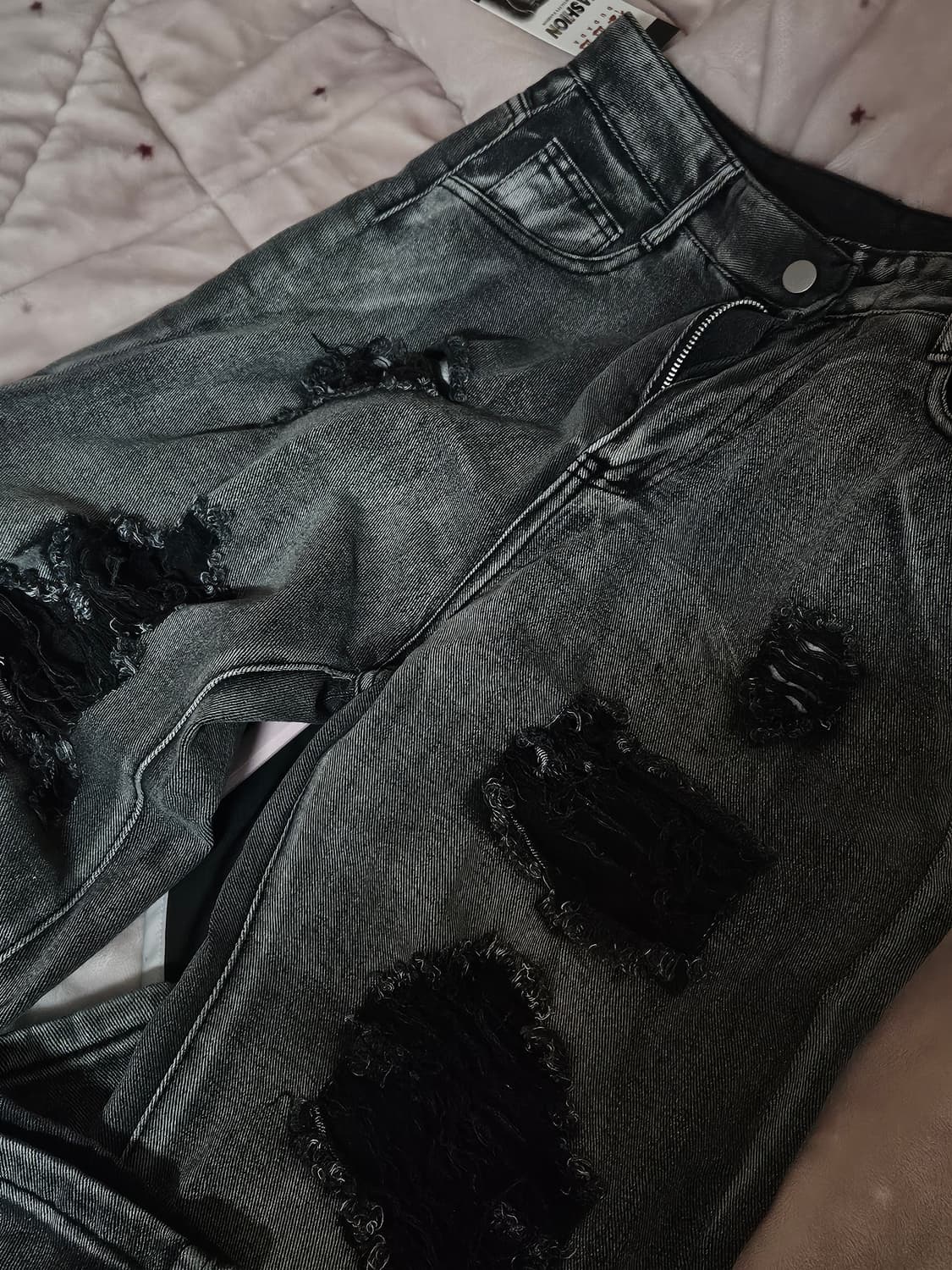 흑청 데미지 와이드 데님 팬츠m 상품이미지4