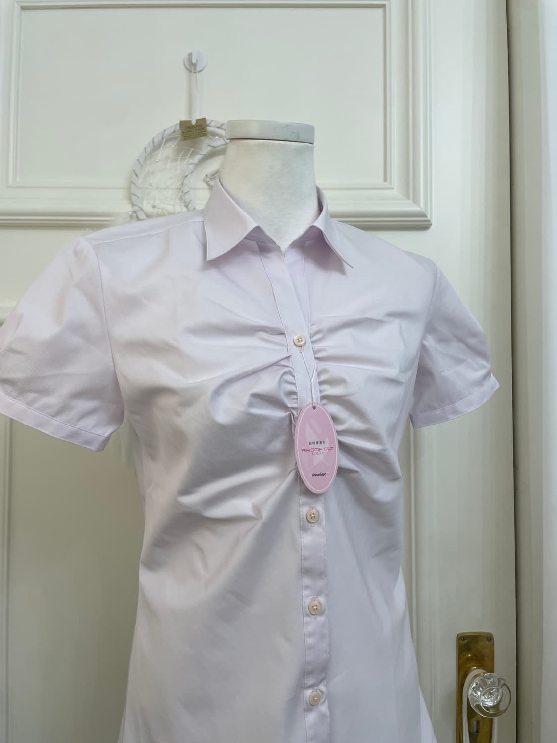 pink lavender shirring basic half shirt 상품이미지5