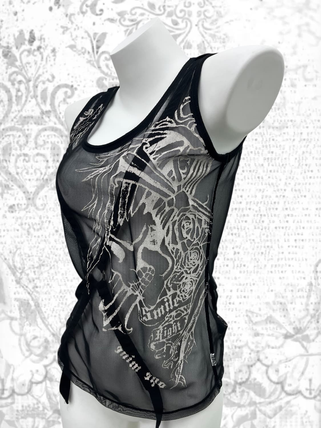 X shaped string printing mesh sleeveless 상품이미지4