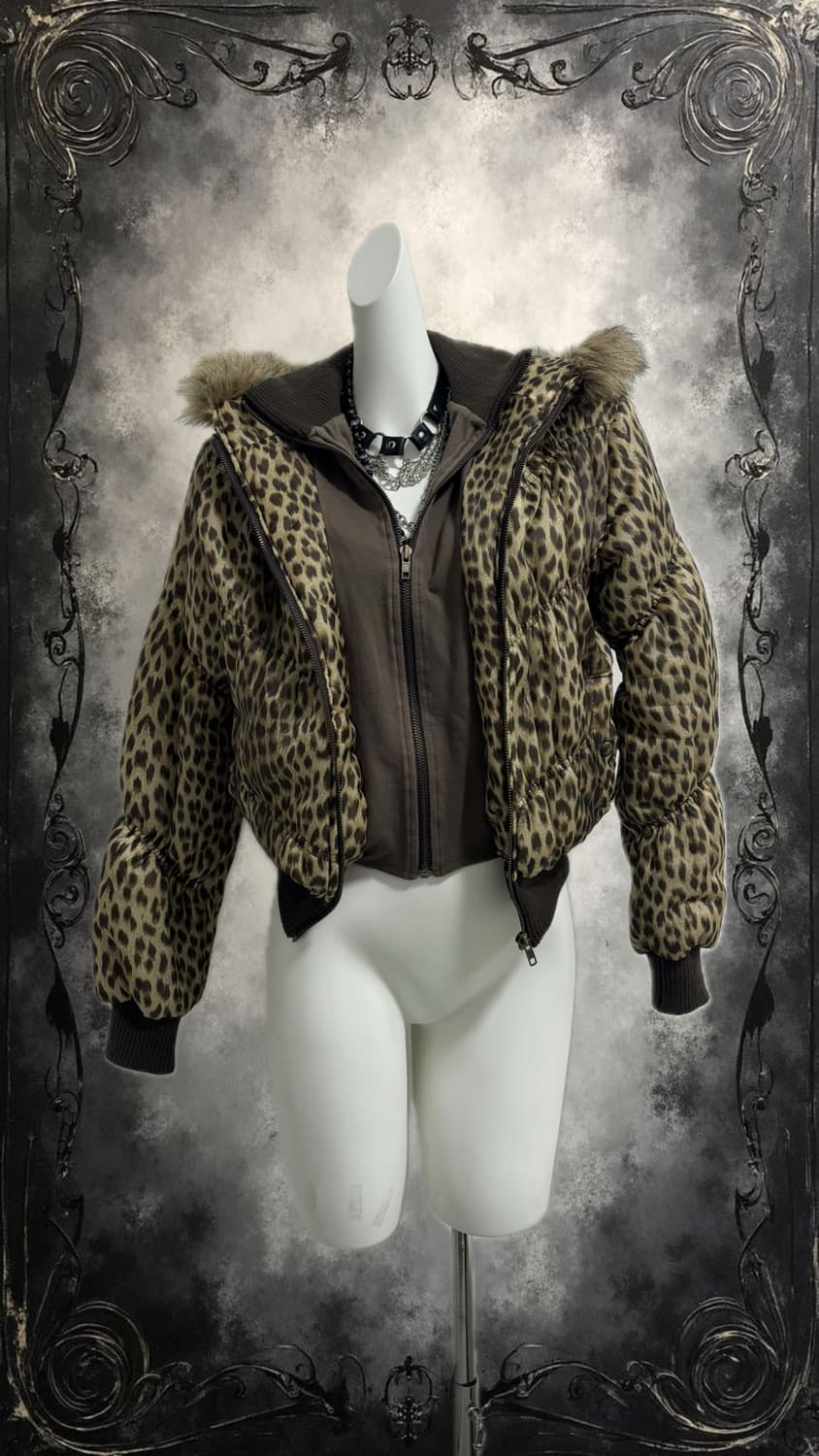 leopard-2way zip-up padded coat 상품이미지3