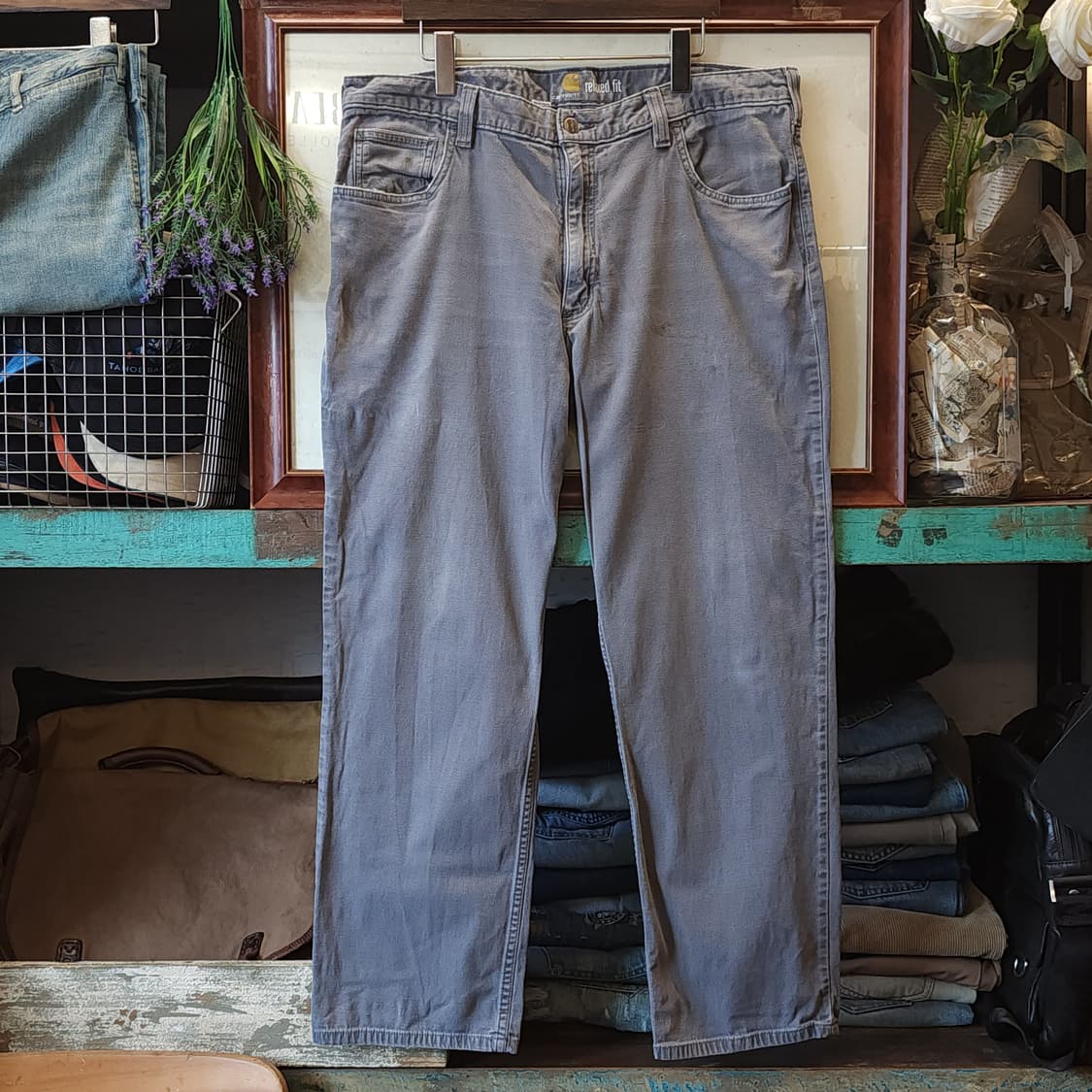 칼하트 워크팬츠 릴렉스드 핏 캔버스 팬츠 그레이 38x30 상품이미지1