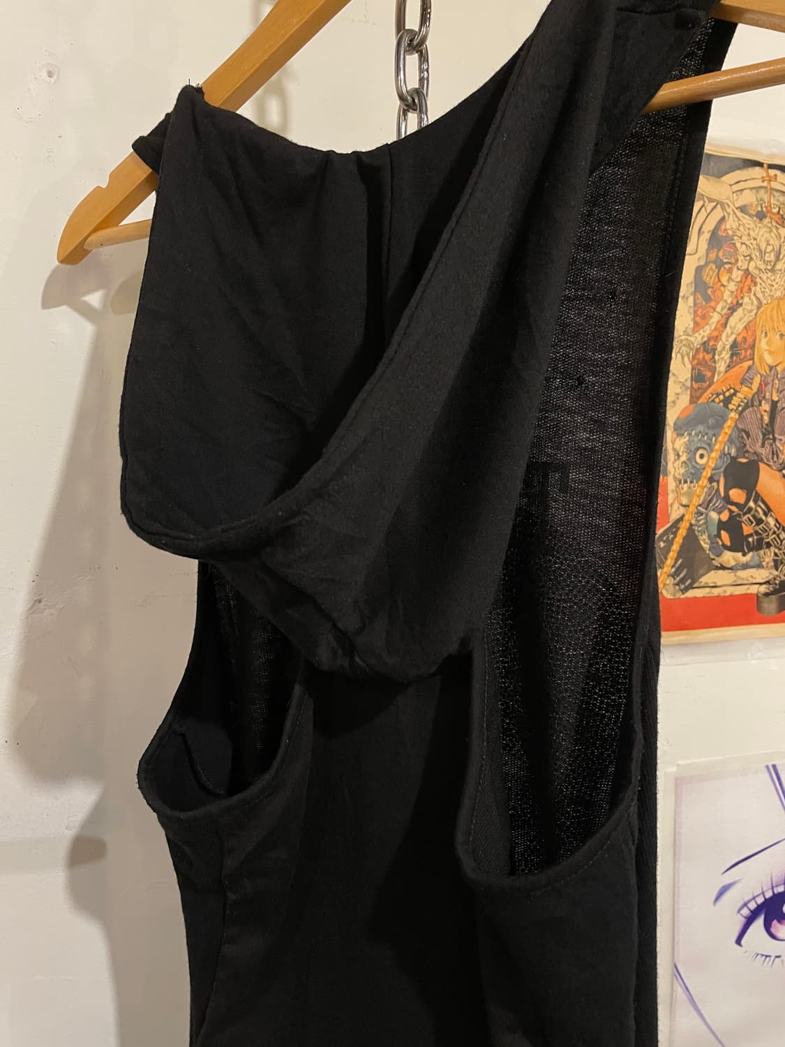 mkr 해골 스터드 레터링 포켓 블랙 후드 나시 원피스 펑크 상품이미지7