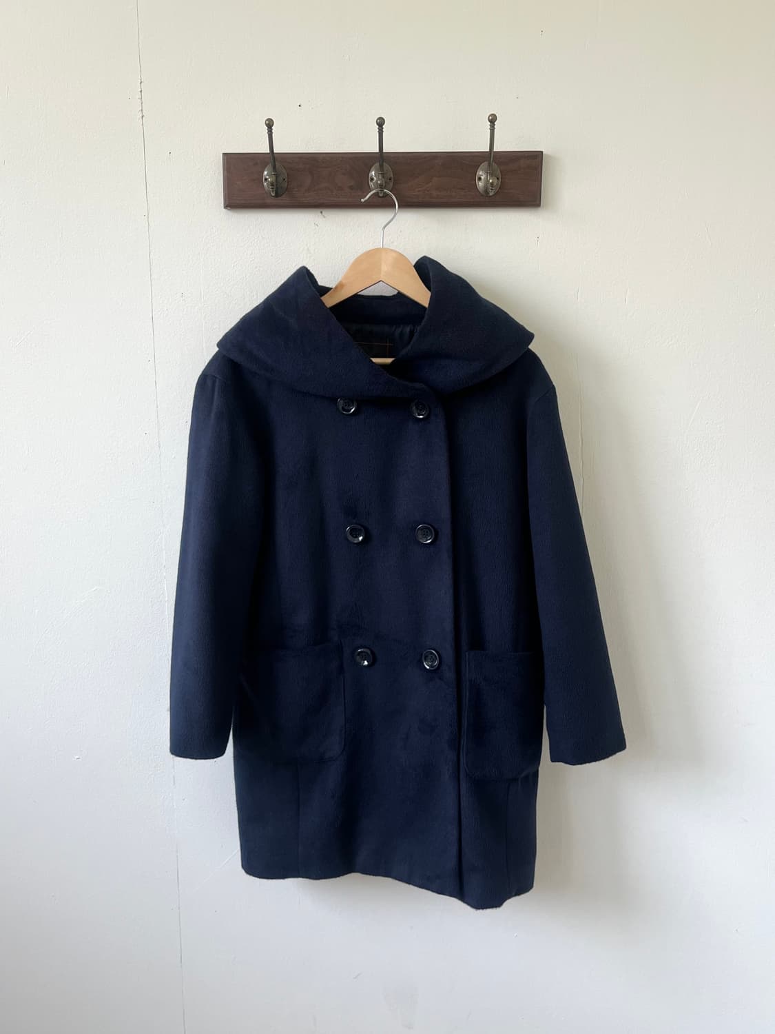HK WORKS LONDON 네이비 프릴 후드 캐시미어코트 상품이미지2