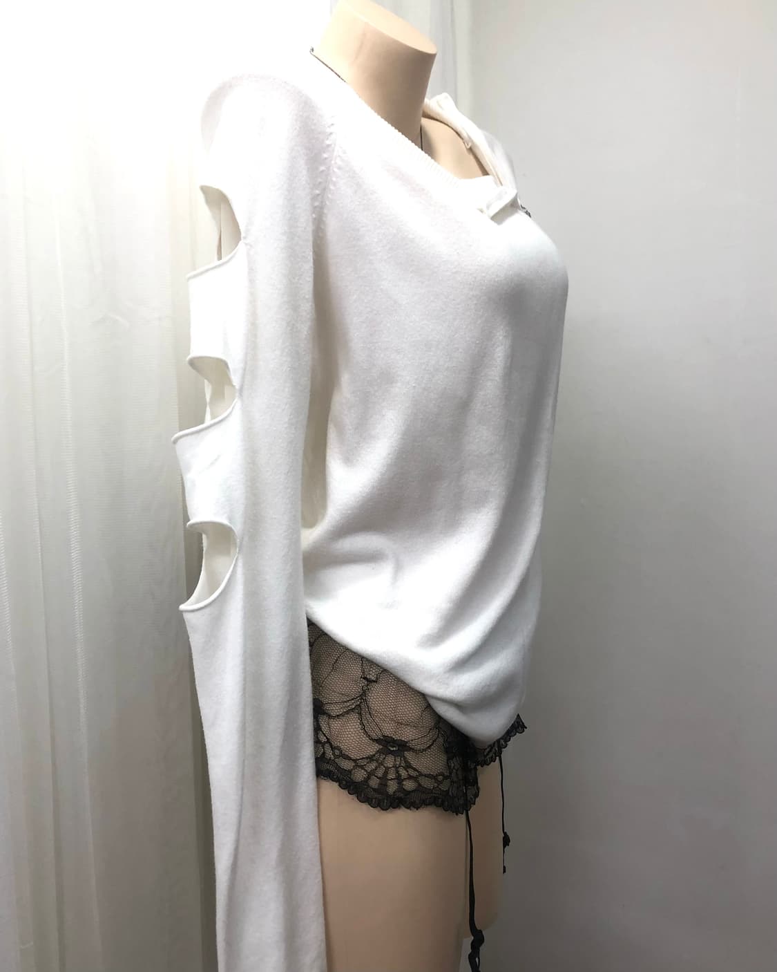 sleeve detail white unbalanced zip up  상품이미지4