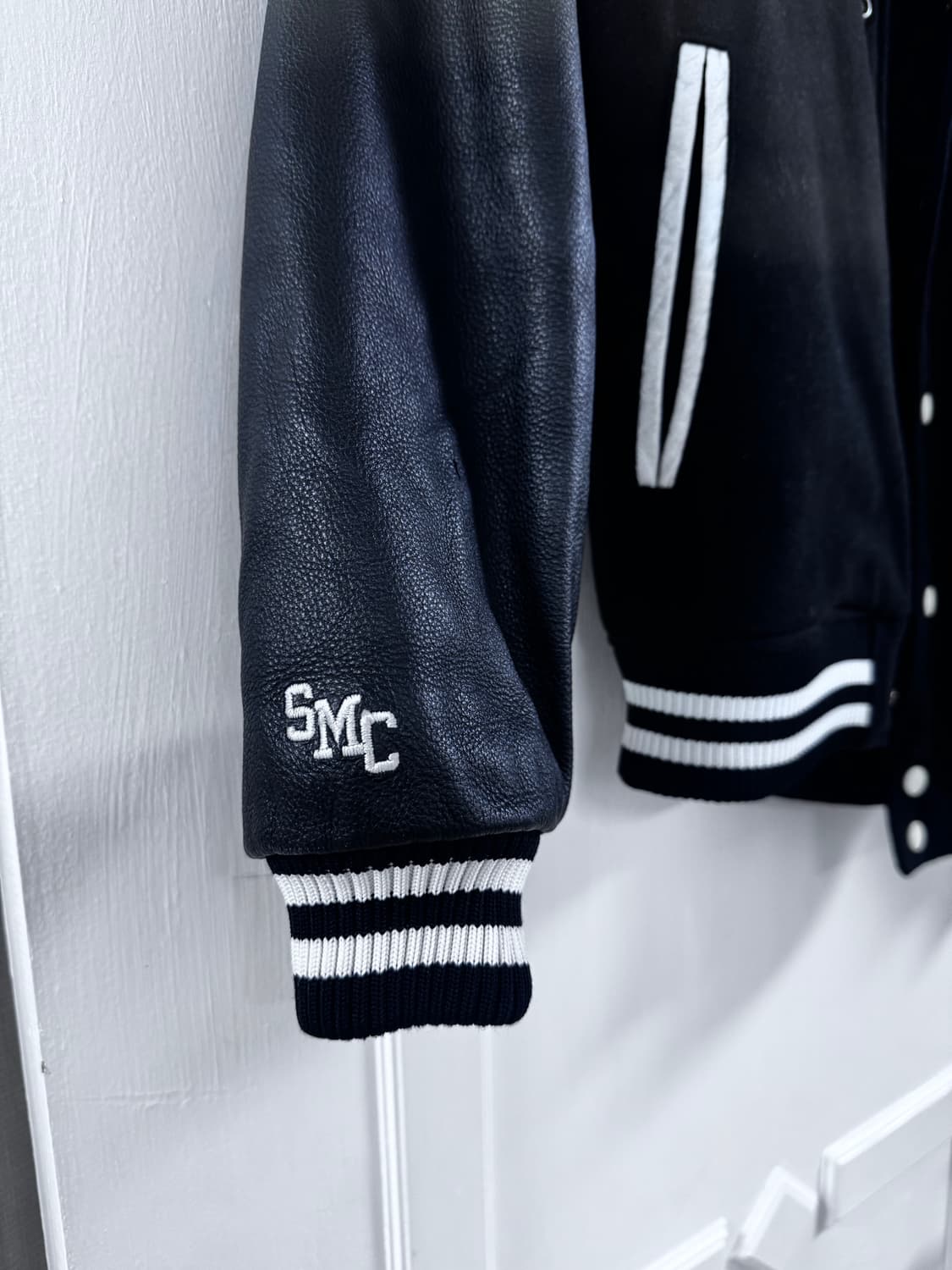 빈티지 레더 배색 바시티 자켓 상품이미지2