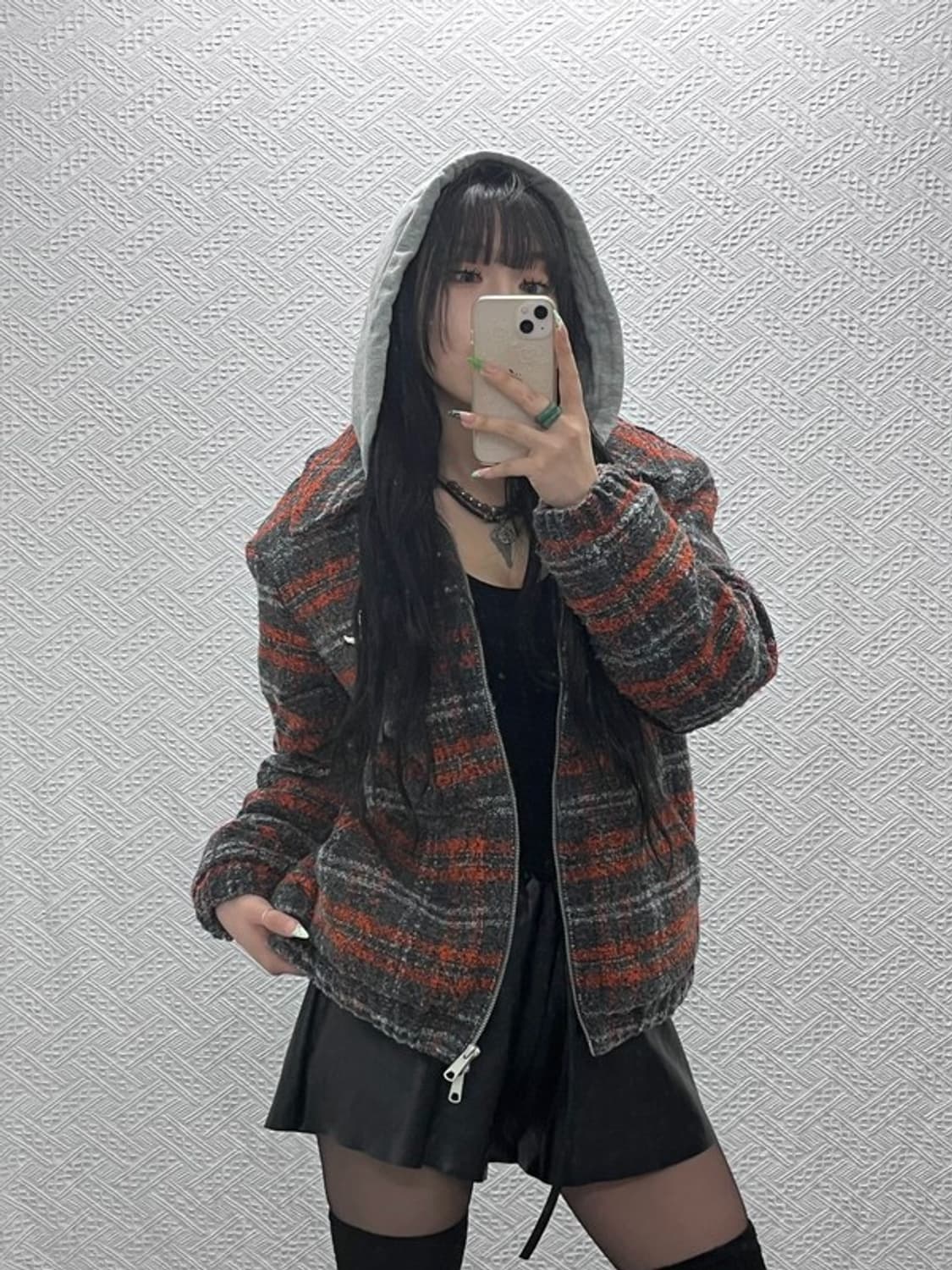 와릿이즌 와키윌리 키치 오렌지 체크 후드 자켓 M C09280 상품이미지2