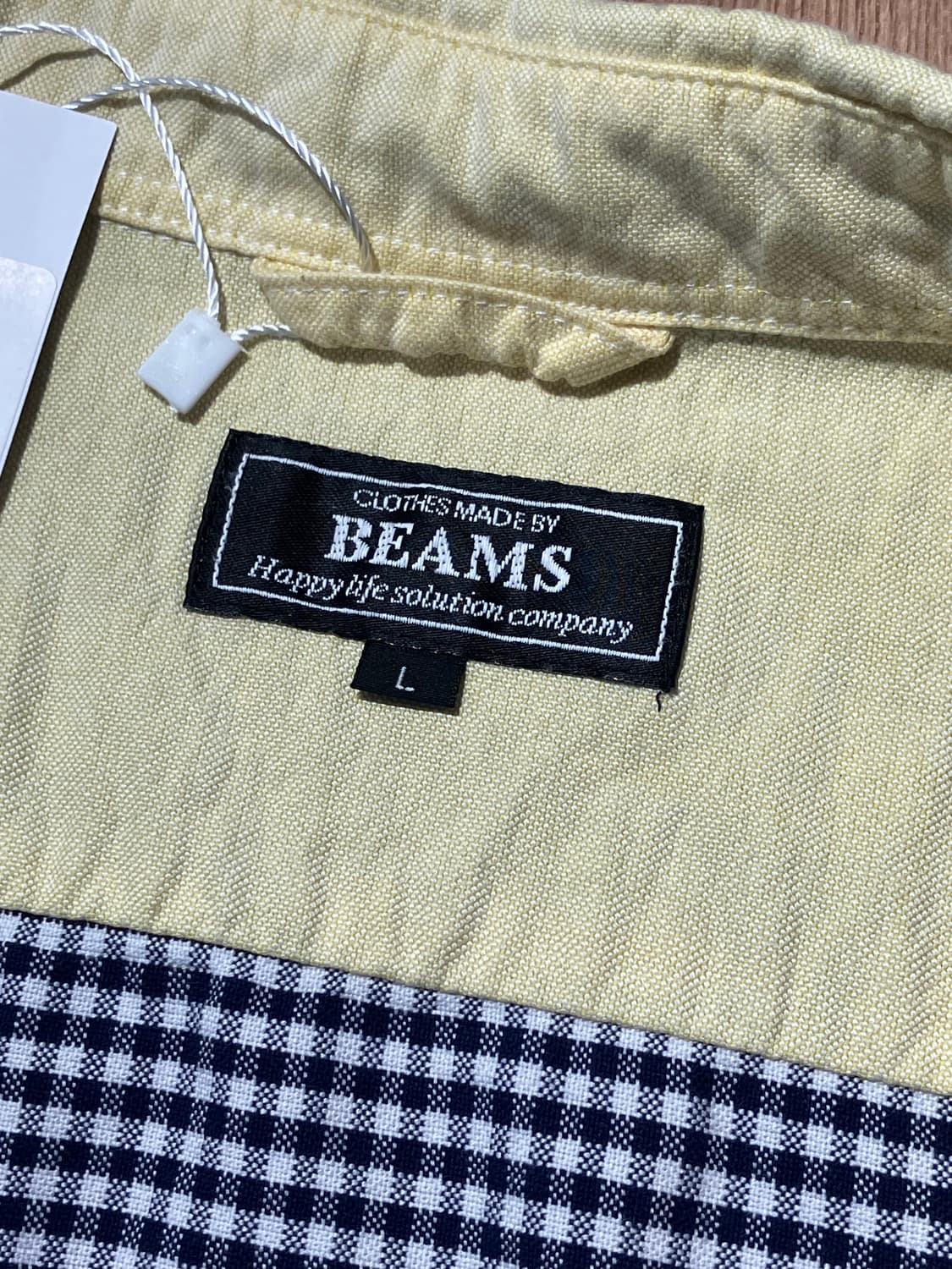 Beams 카라 배색 포인트 체크 코튼 셔츠 L 상품이미지5