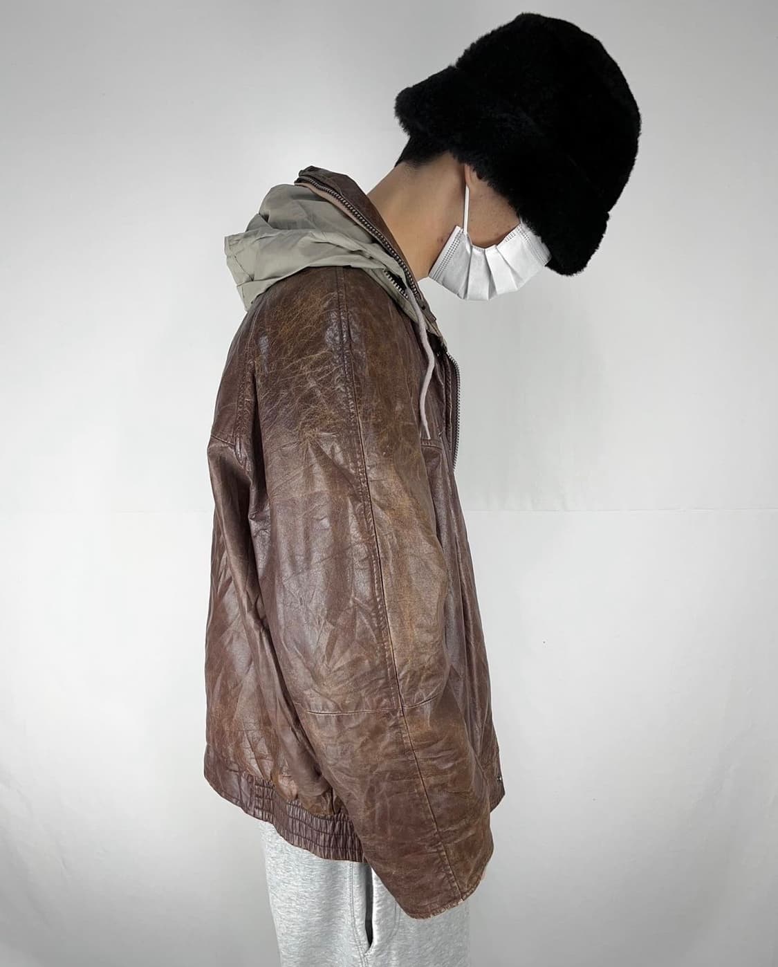 리버시블 후드 가죽자켓 상품이미지5