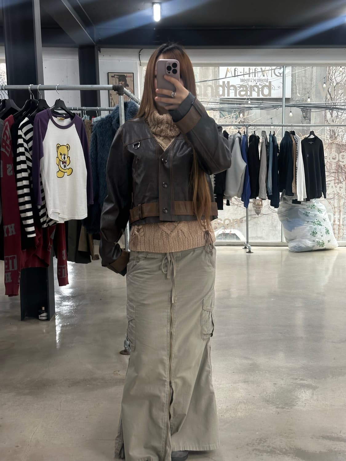 3CE 스타일난다  벨티드디테일 포켓레더자켓 데드스탁 상품이미지3