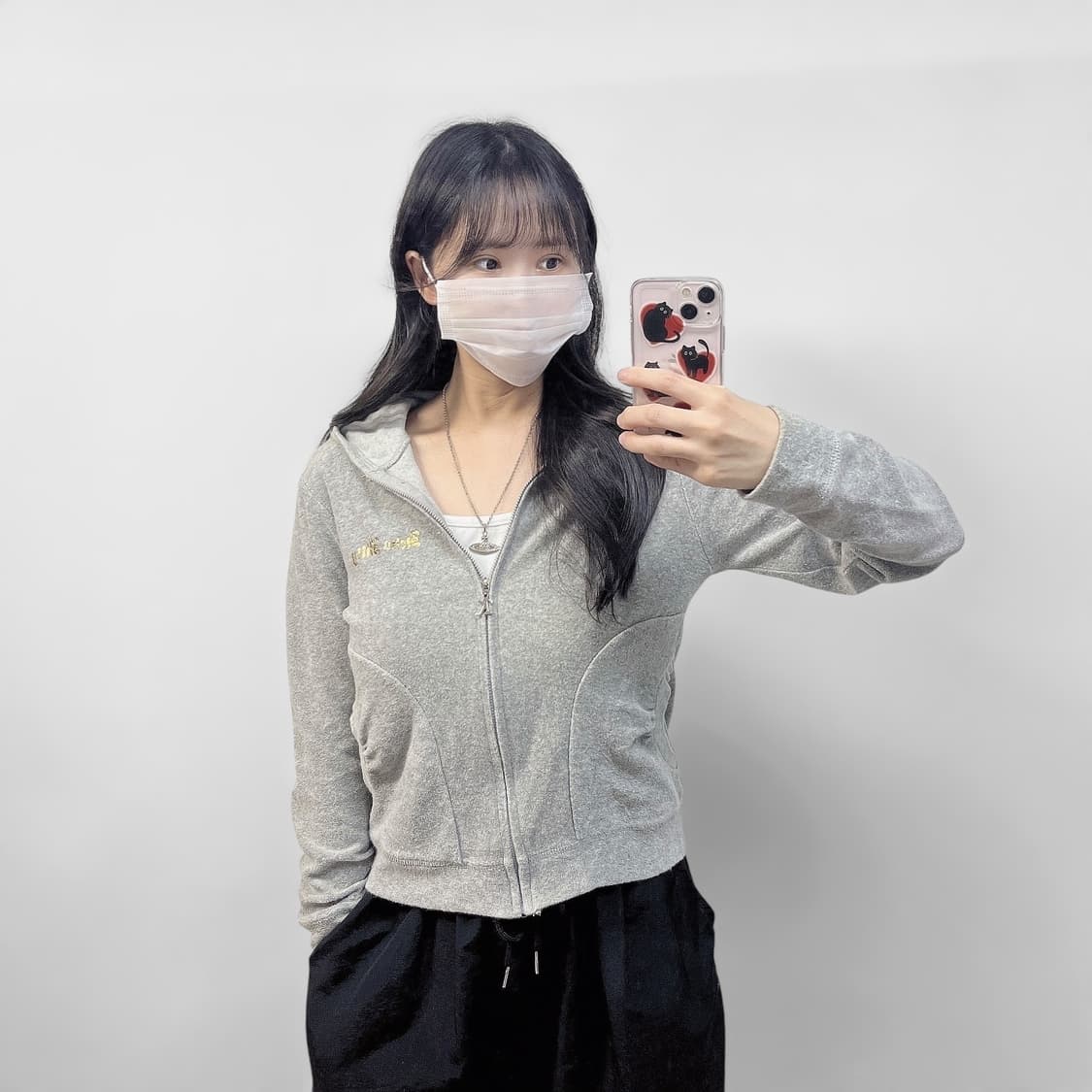 헬로키티 y2k 타올 후드집업 그레이 상품이미지1
