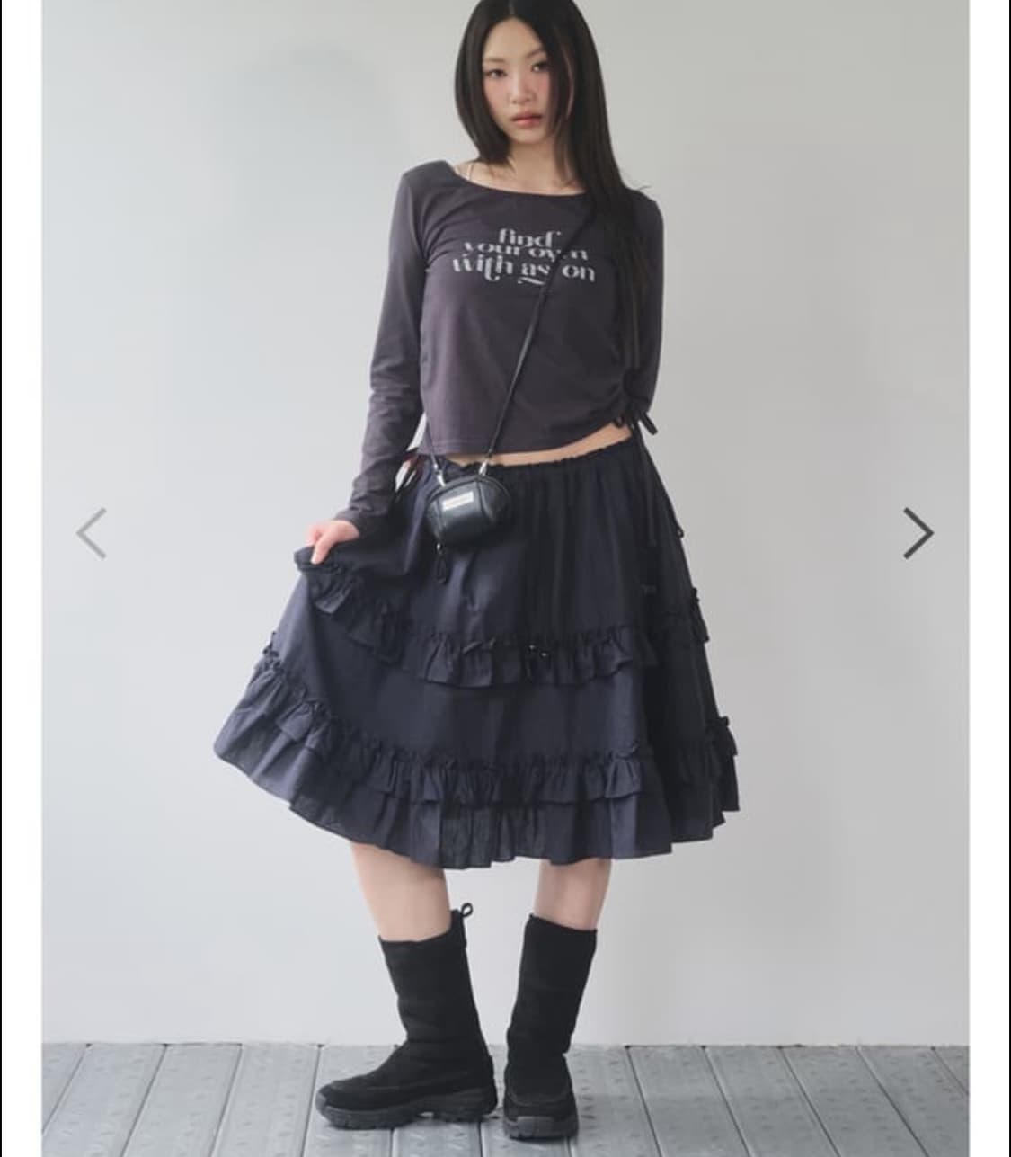 애즈온 체크 캉캉 미디 스커트 네이비 상품이미지2