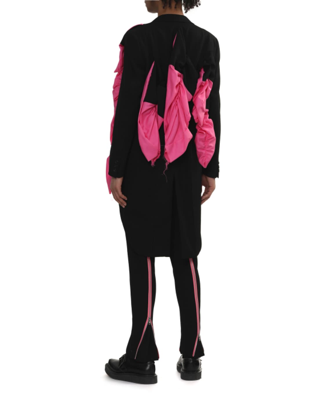 새상품 꼼데가르송 옴므플러스 핑크러플 블랙 롱 코트 S 상품이미지4