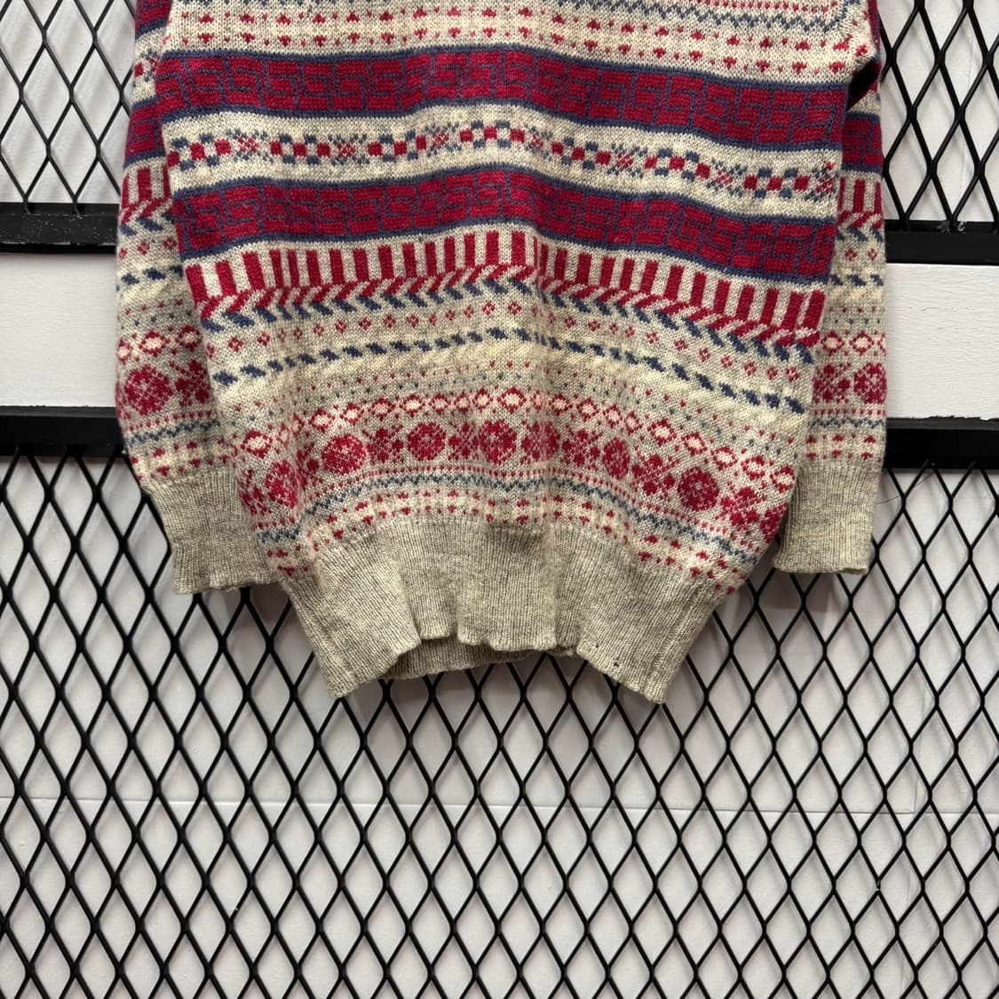 JPN VTG 레드 노드릭 패턴 울 니트 스웨터 아이보리 상품이미지4