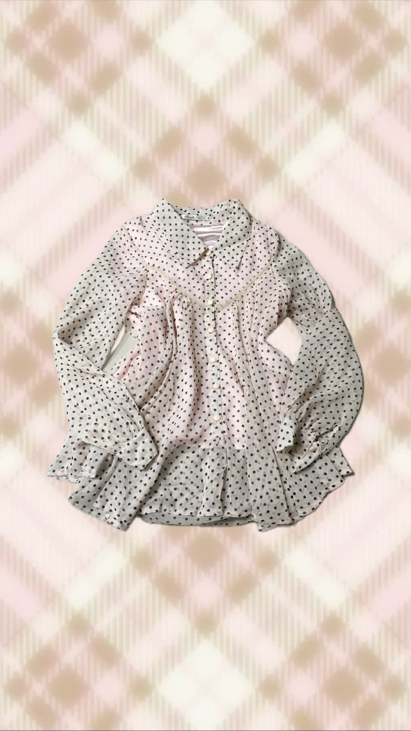 핑크 땡땡이 도트 셔츠 블라우스 라떼 히메 갸루 러블리 로걀 빈티지 상품이미지1
