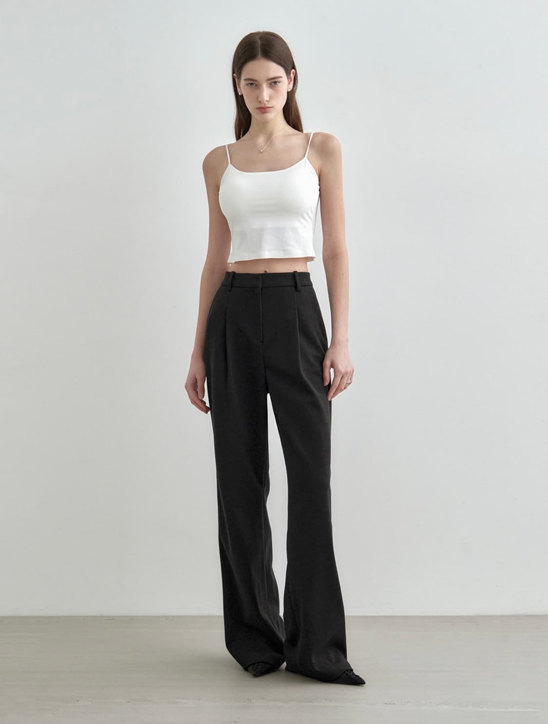 (택O/새상품) 몽돌 원 턱 와이드 슬랙스 블랙 S 상품이미지3