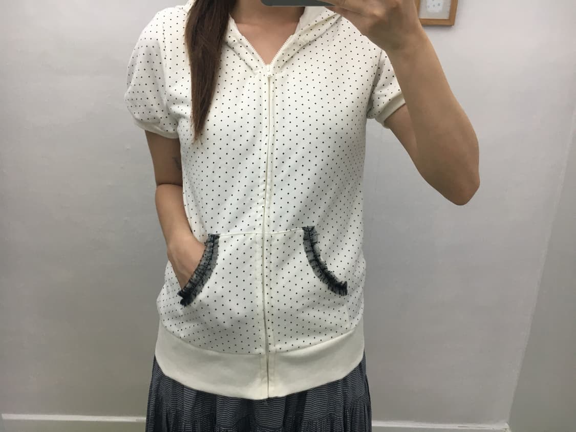 아이보리 도트 레이스 포켓 후드집업 상품이미지3