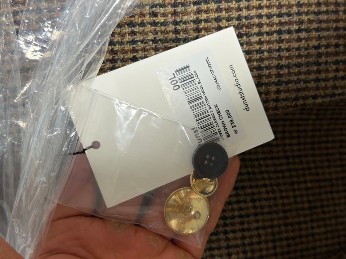 던스트 투버튼 울 블레이저 브라운체크 L 상품이미지3