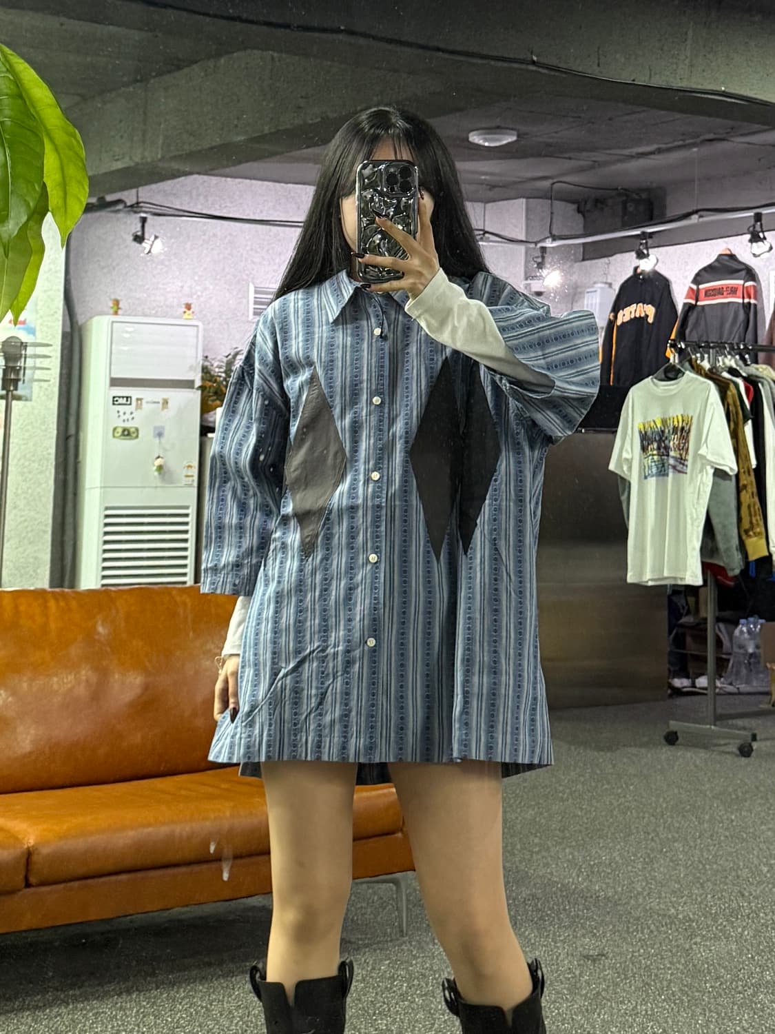 아가일 패턴 스트라이프 반팔 셔츠 블루 B4682 상품이미지1
