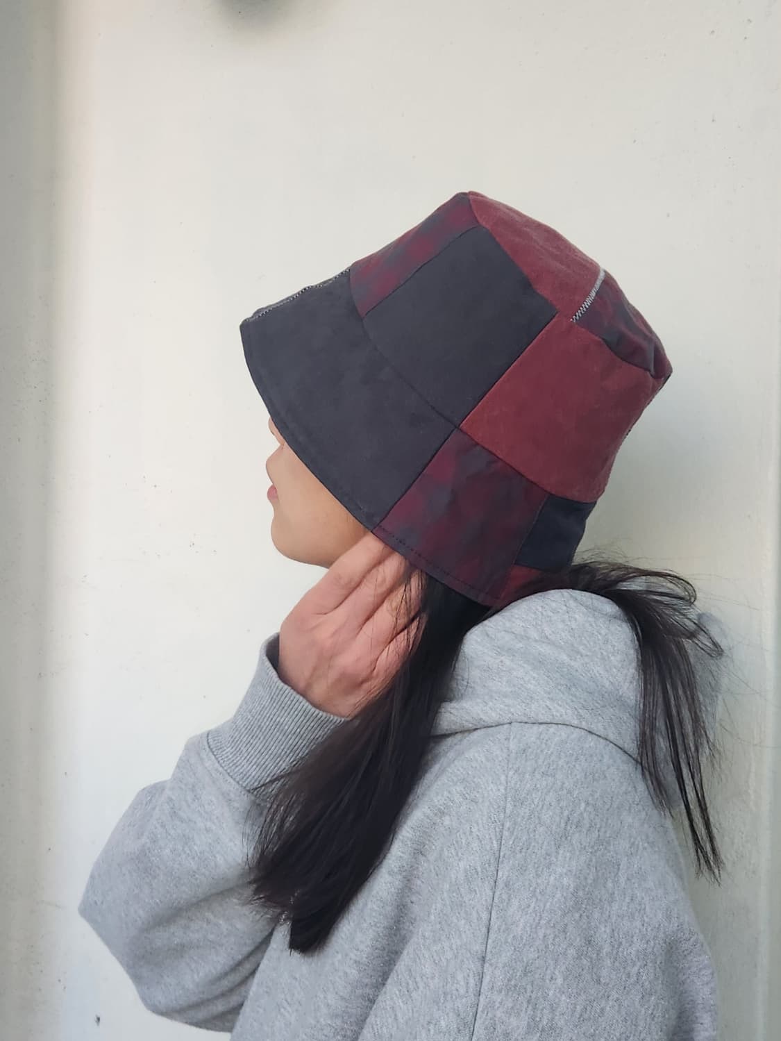 (no.4) 리버시블 패치워크 버킷햇 Navy&Burgundy Mix 상품이미지4