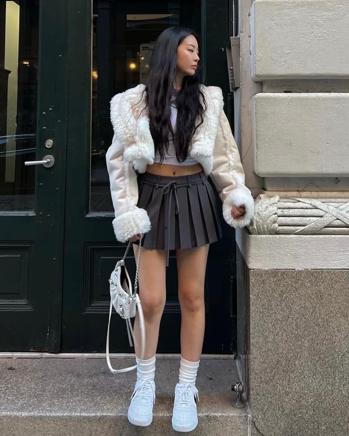 쓰리타임즈 - 베이비 후디 퍼 코트 아이보리 상품이미지1