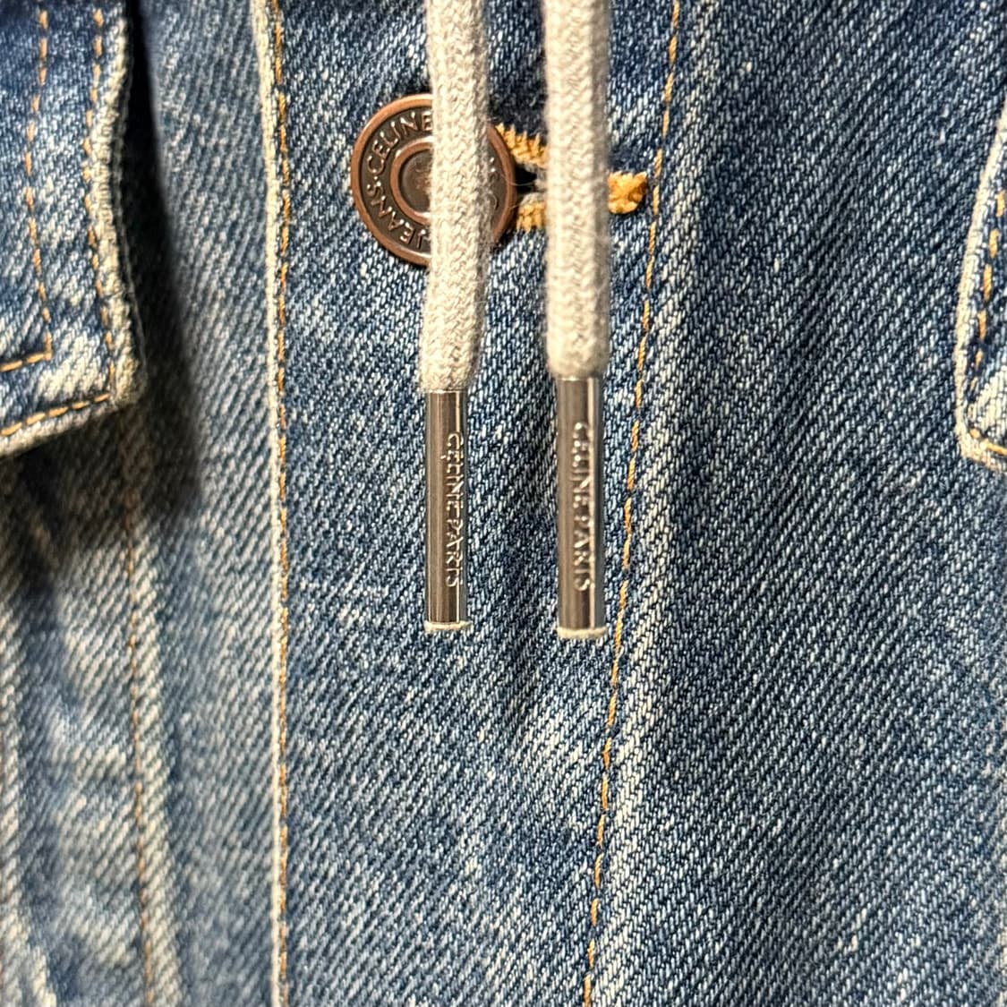 [S+급/XL] 셀린느 백로고 후드 데님 청자켓 그레이 상품이미지6