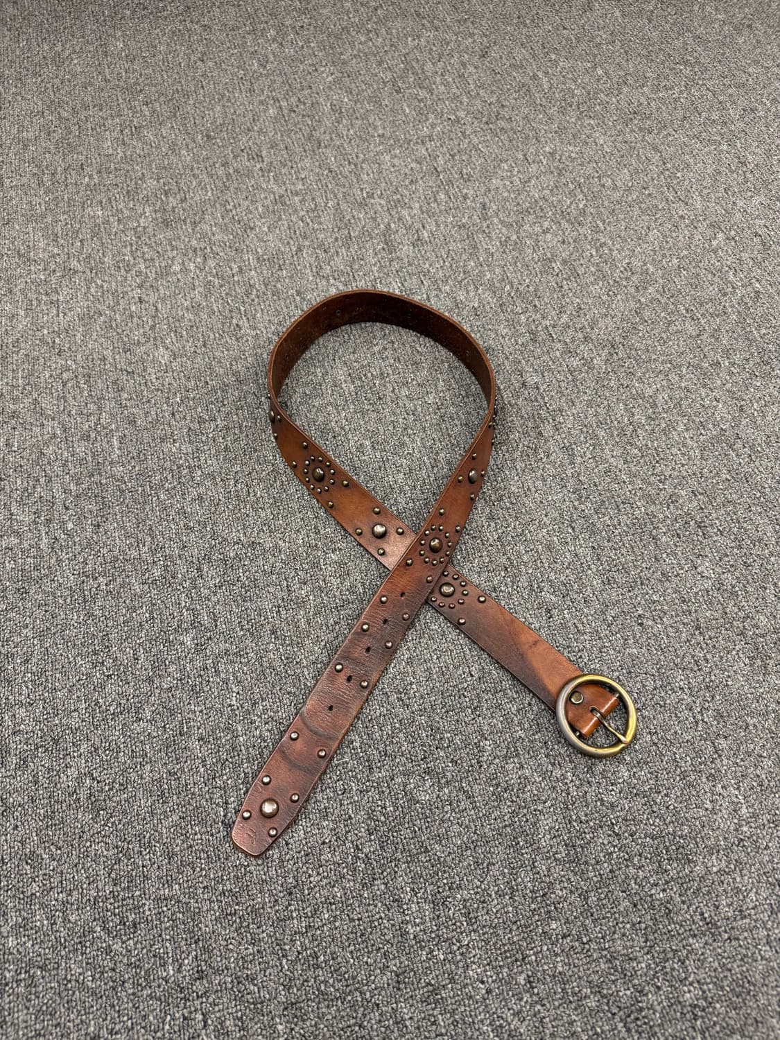 Vintage 패턴 스터드 웨스턴 브라운 가죽벨트 상품이미지1