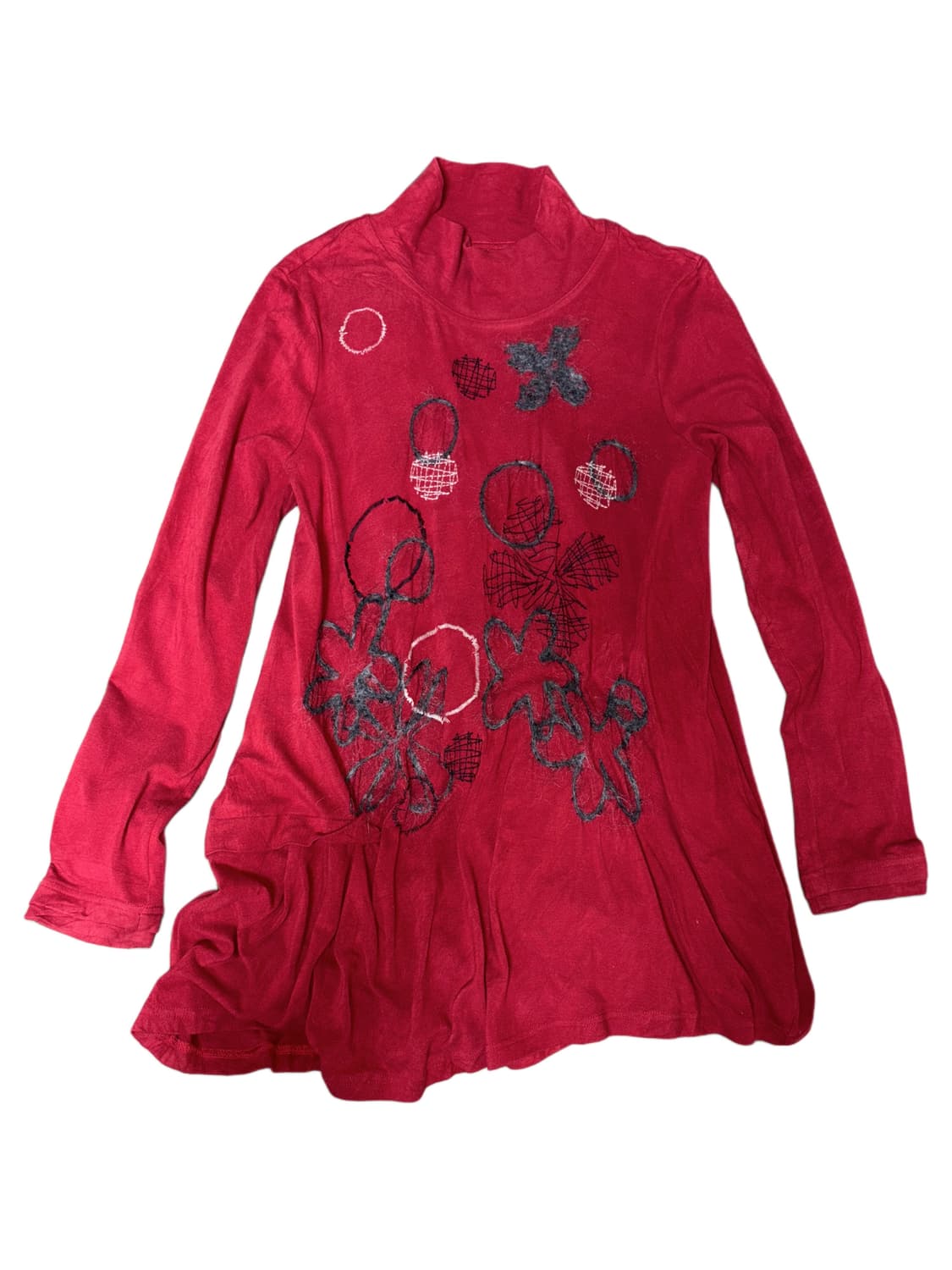 t.b 자수 플라워 그래픽 하이넥 원피스 상품이미지1