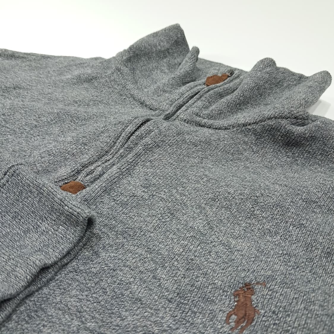 CL784 M 폴로 가죽풀러 헤더그레이 하프집업 니트 스웨터 상품이미지4