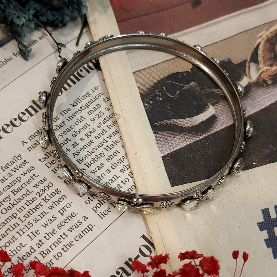 90s 프랑스 빈티지 팔찌 빈티지 실버 플로럴 뱅글 팔찌 엔틱 쥬얼리 상품이미지2