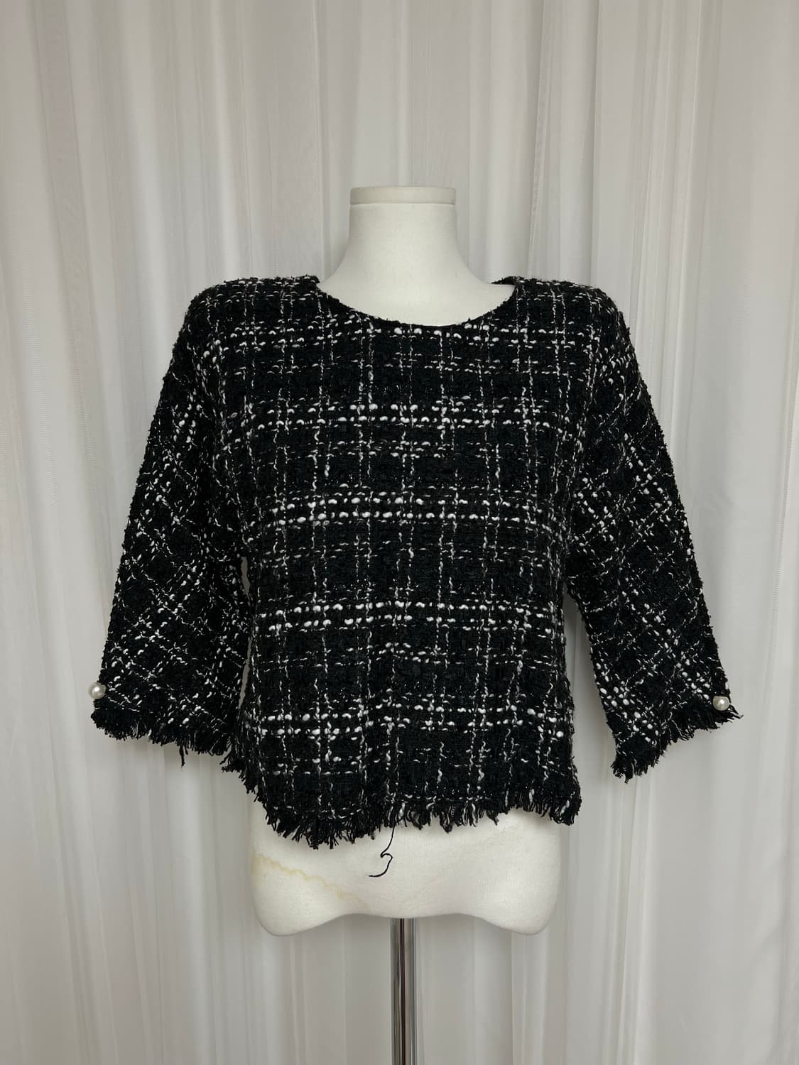 Zara 트위드 블랙 자켓 진주 디테일 티셔츠 L 상품이미지2