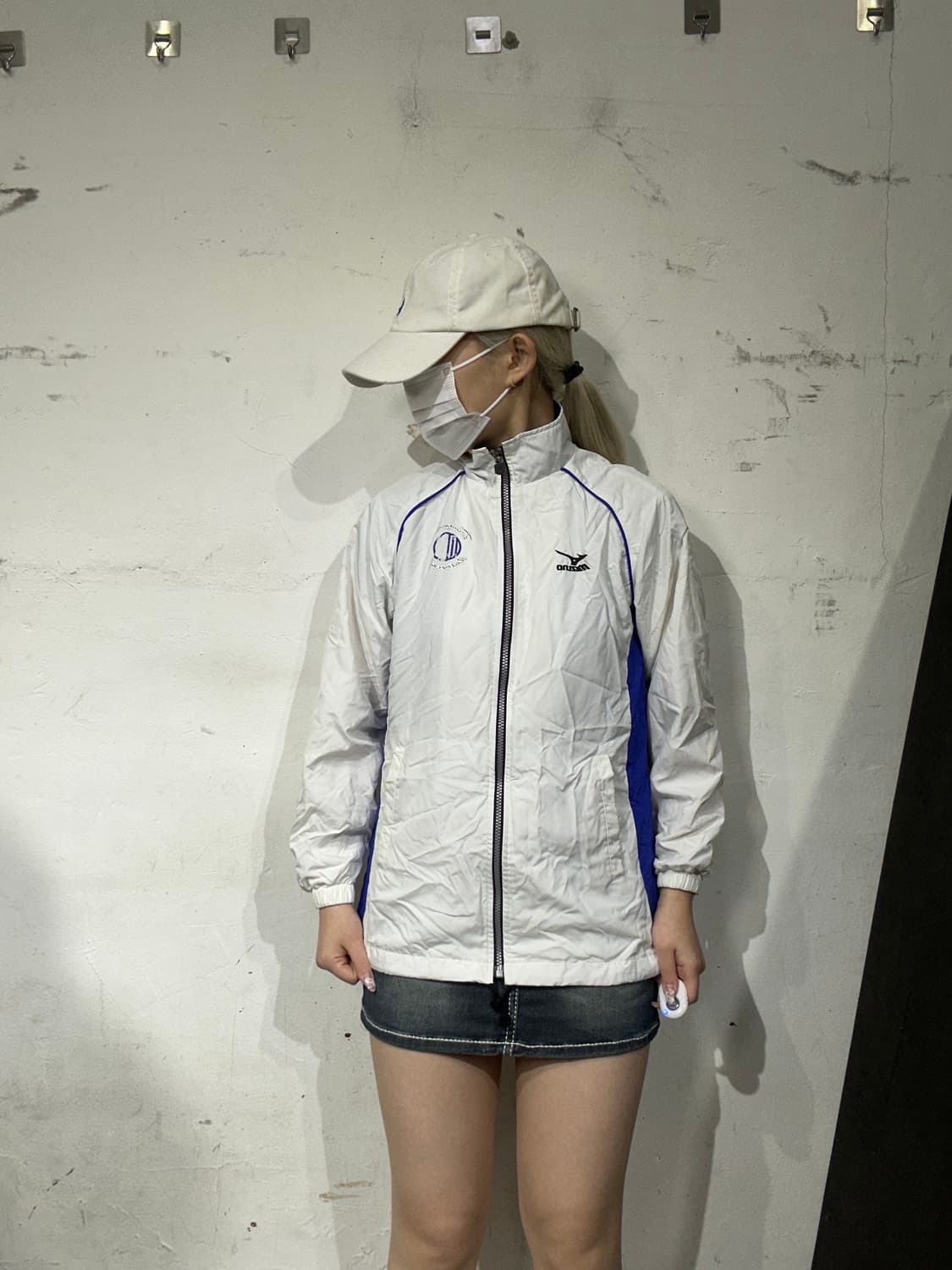 미즈노 화이트 블루 라인 바람막이 트랙 자켓 S 상품이미지2