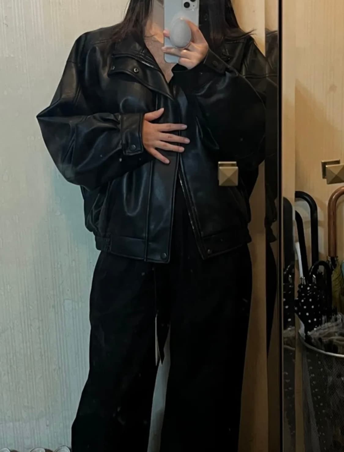 레이디볼륨 9042 비건 레더 오버핏 자켓 상품이미지2