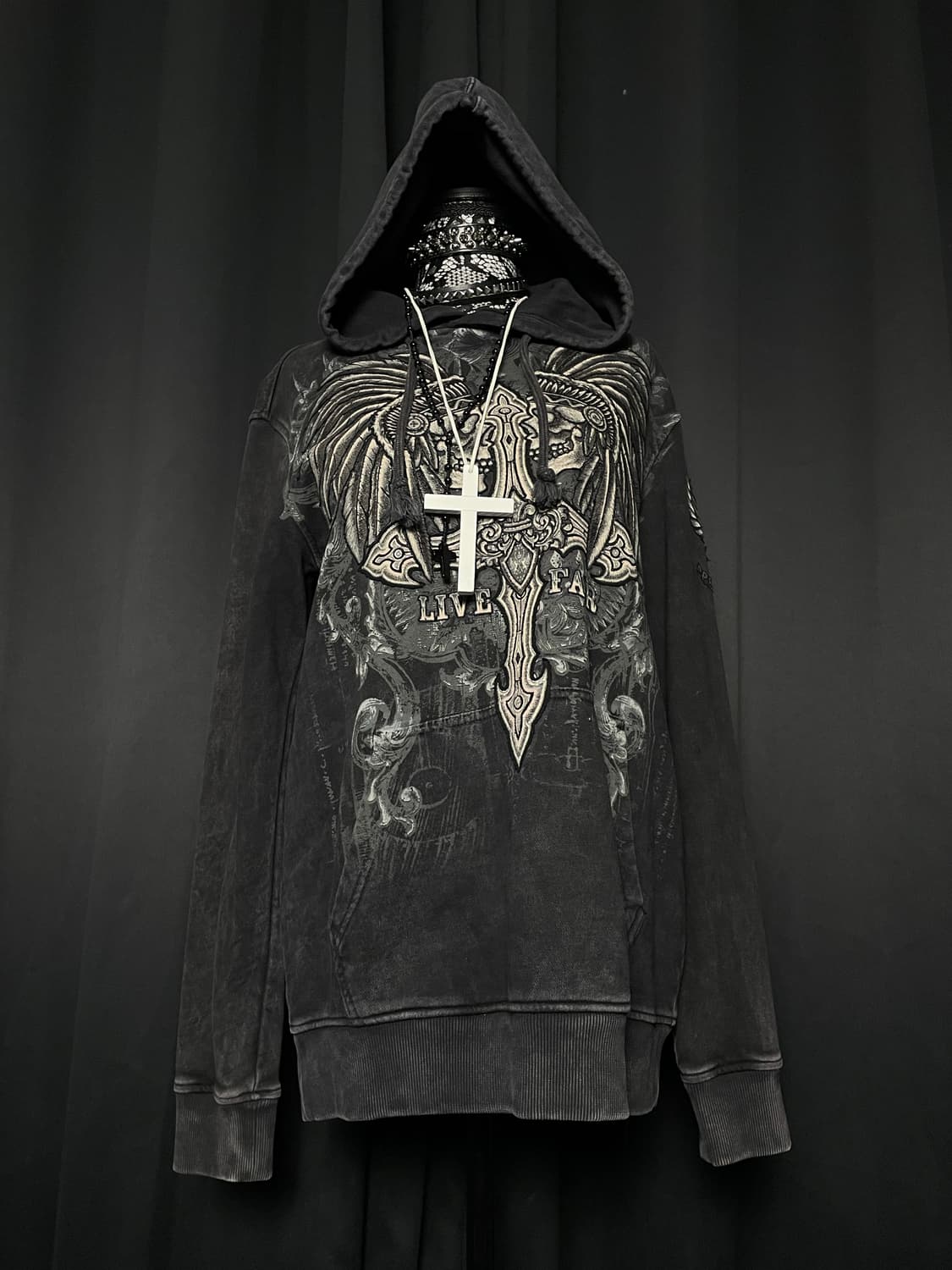 PROITENTE 펑크 자수 십자가 그레이 후드  상품이미지6