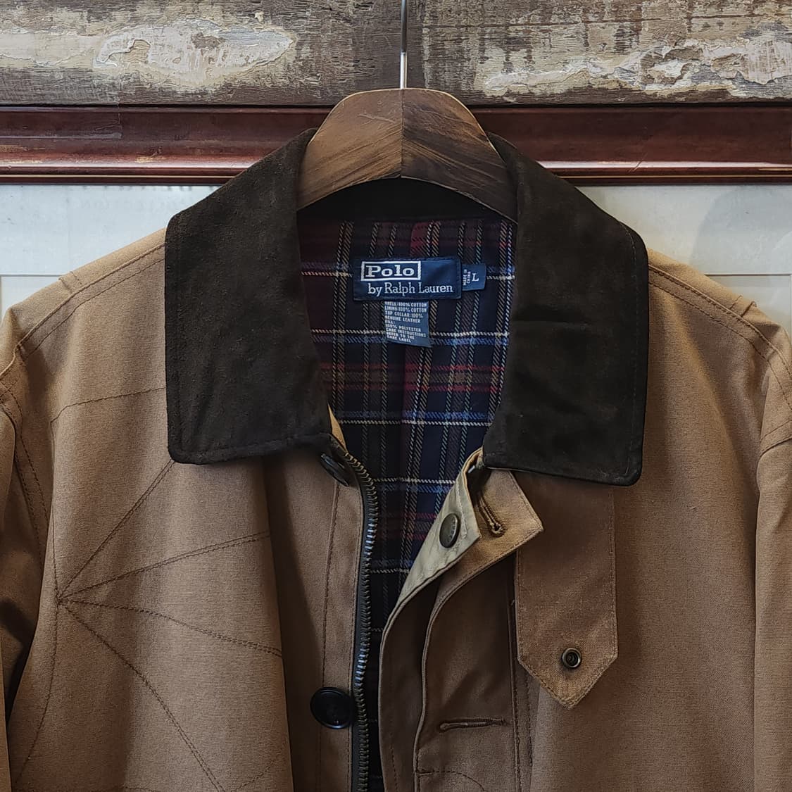 90s 폴로 헌팅자켓 랄프로렌 하드 캔버스 레더 왁스자켓 L 상품이미지4