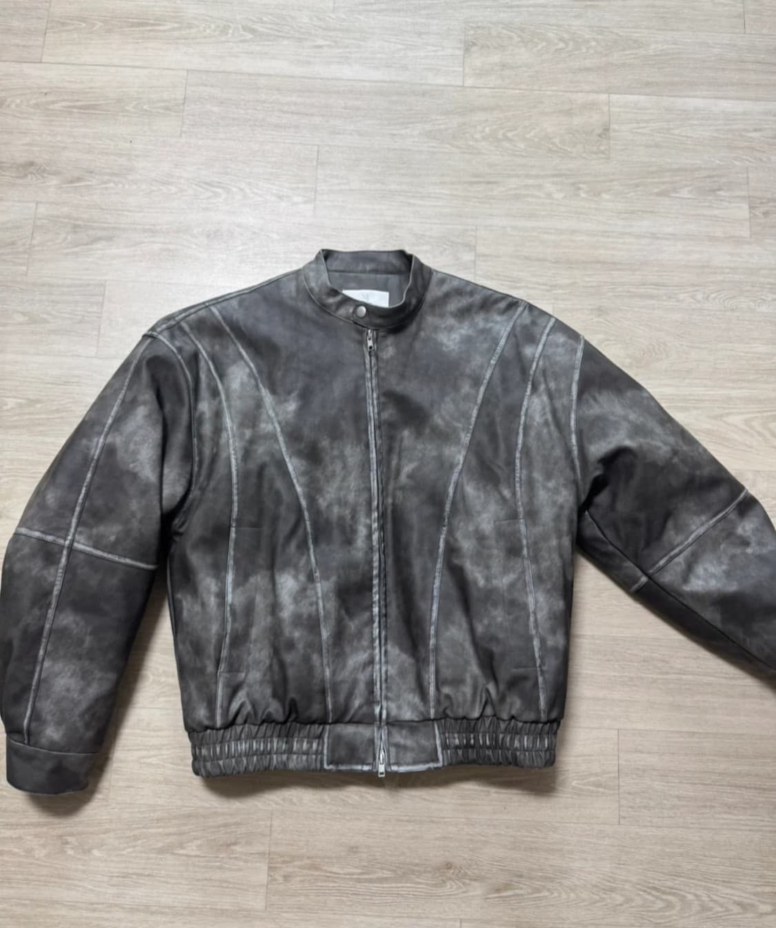 무드인사이드 크랙 레더 바이커 자켓 카키 m 상품이미지1