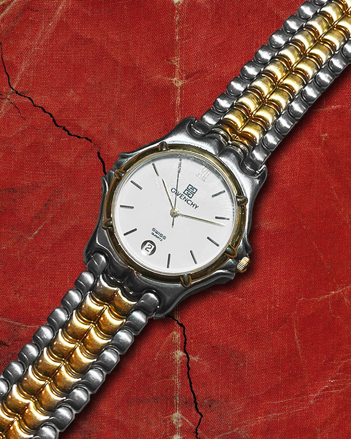 Givenchy 지방시 90s 실버 골드 트라이벌 빈티지 쿼츠 시계 상품이미지1