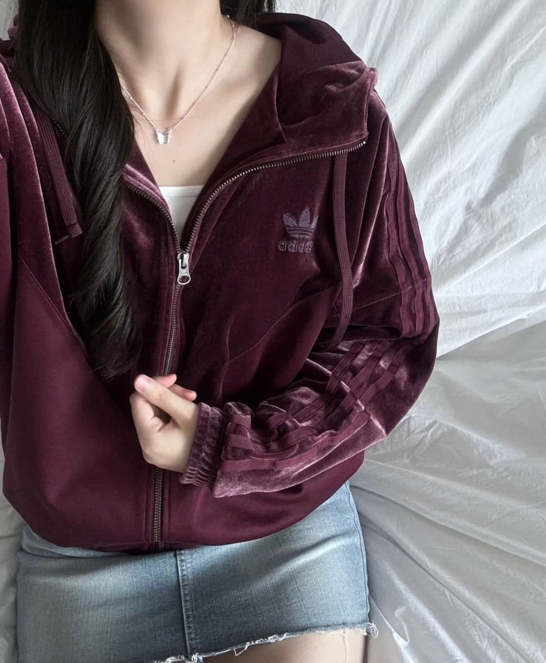 아디다스 버건디 벨루아 후드집업 벨벳 상품이미지1