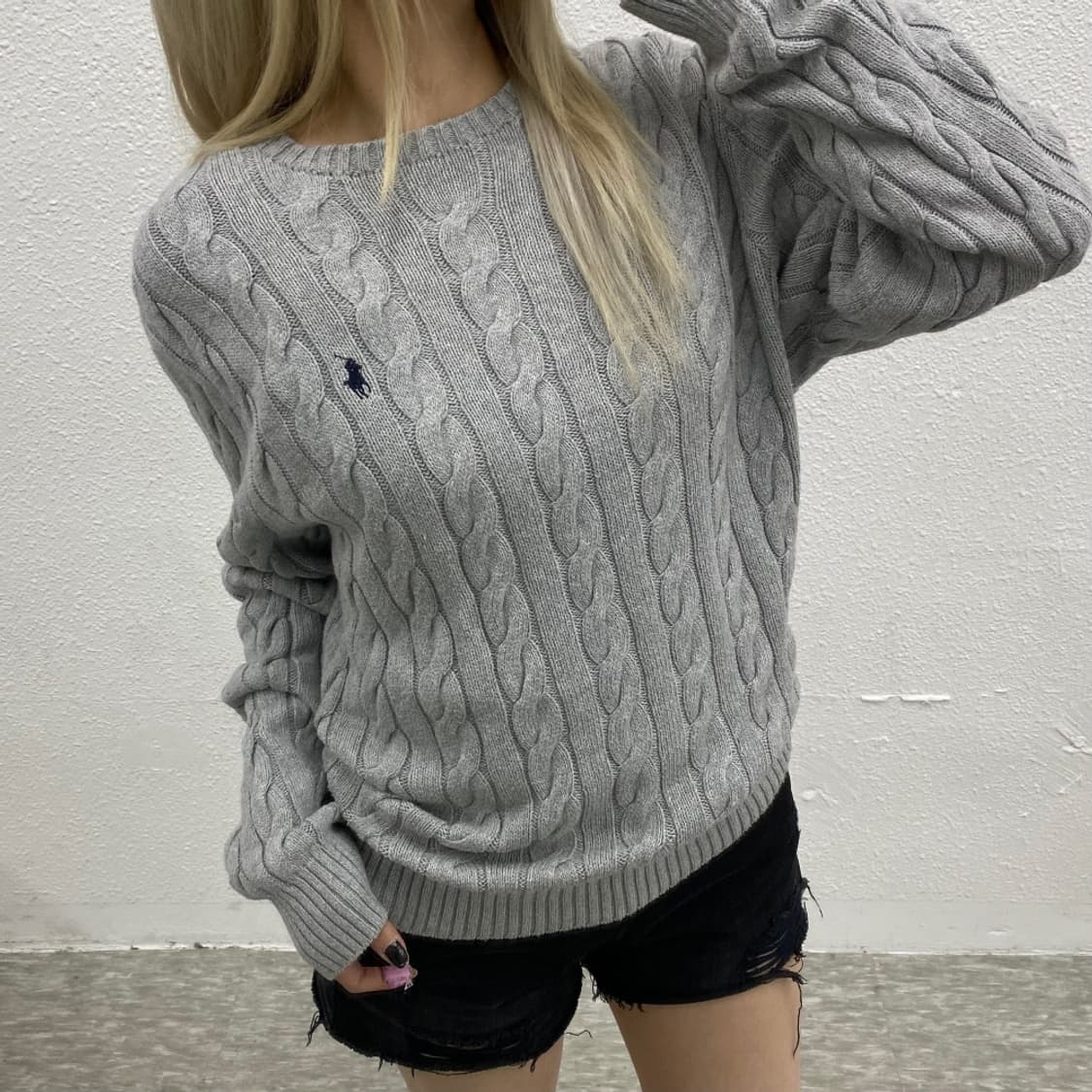 폴로 랄프로렌 네이비포니 그레이 꽈배기 니트 L 상품이미지1