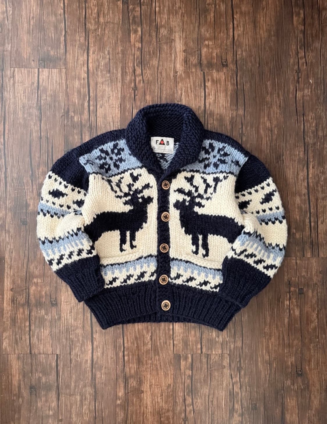 스즈코 빈티지 FAB 사슴 패턴 캐나다 코위찬 가디건 상품이미지1