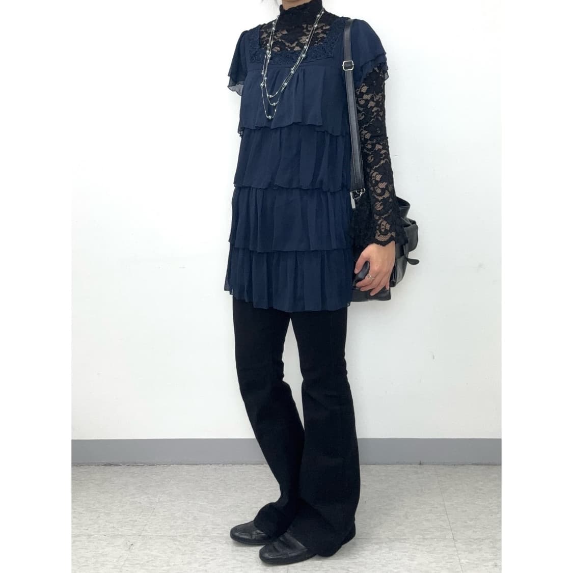 빈티지 네이비 프릴 원피스 상품이미지3