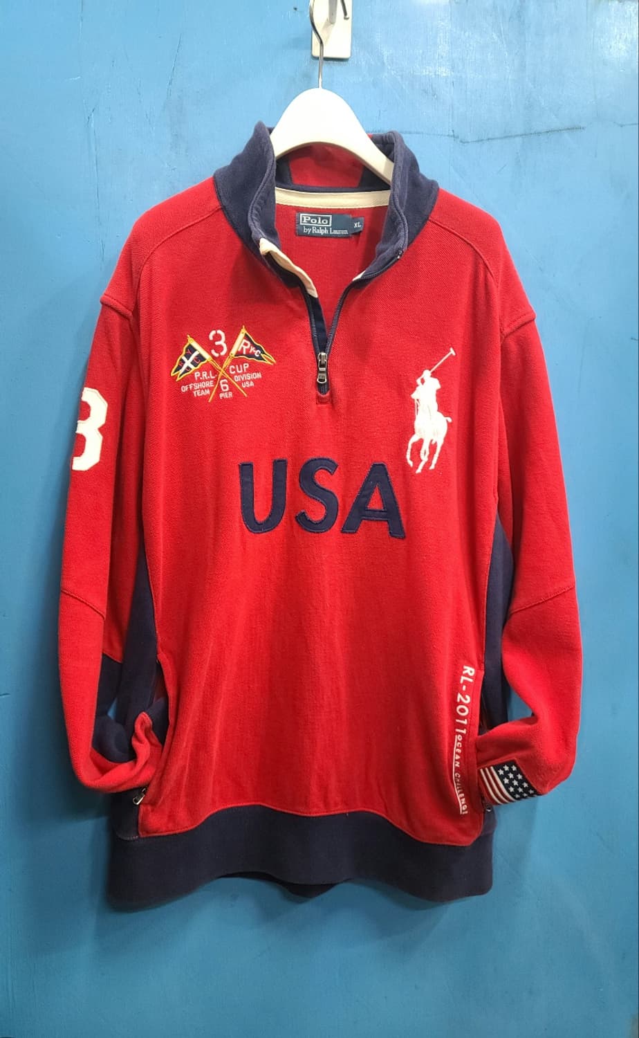 성조기 폴로 빅포니 USA 레이싱  반집업 상품이미지1