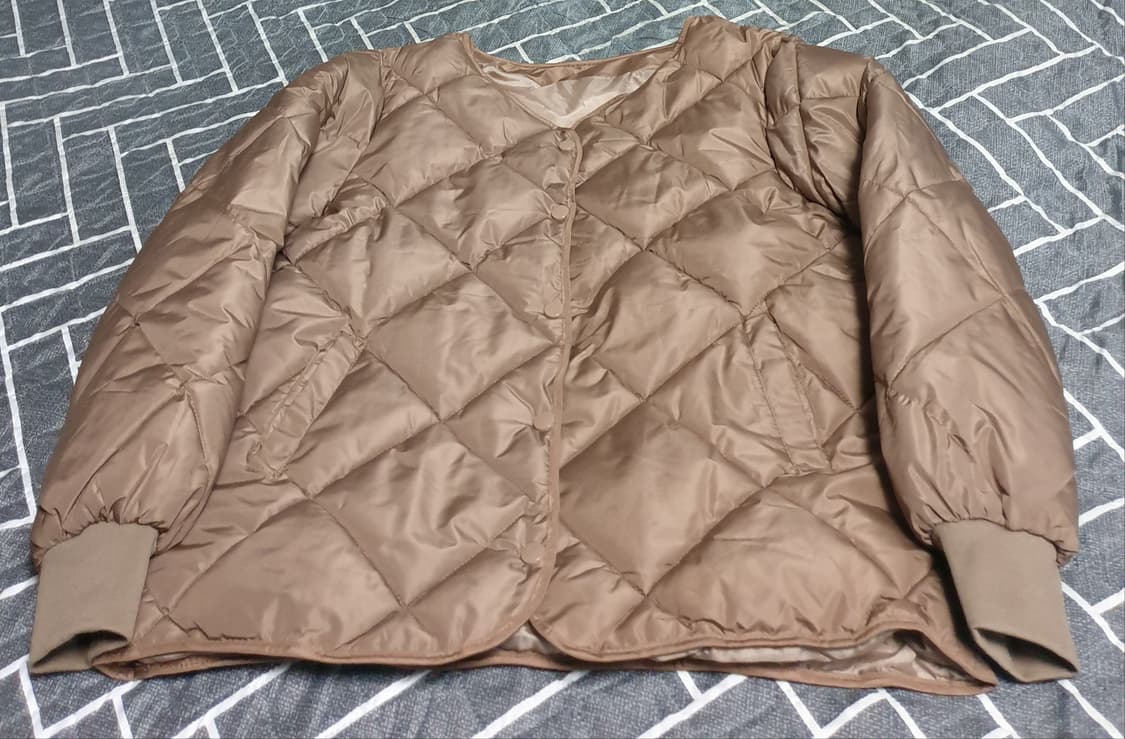 퀄팅 경량 패딩 자켓 브라운 (M) 상품이미지1