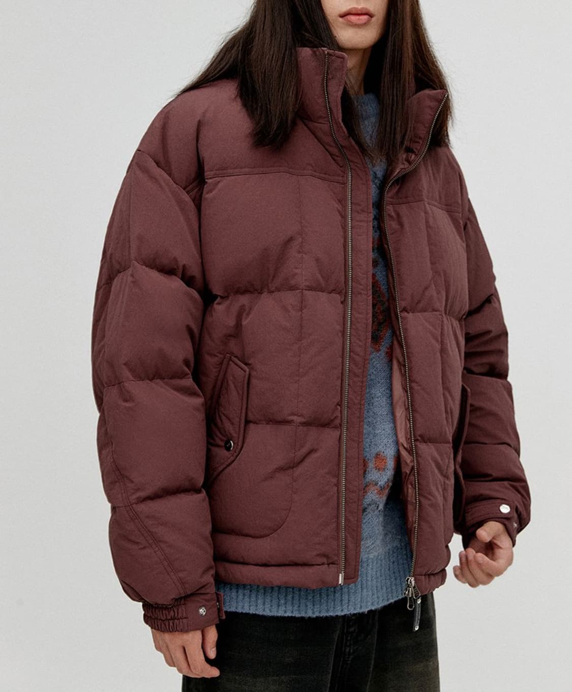 새상품(XL)비바스튜디오 나일론 푸퍼 덕다운 숏패딩 버건디 상품이미지1