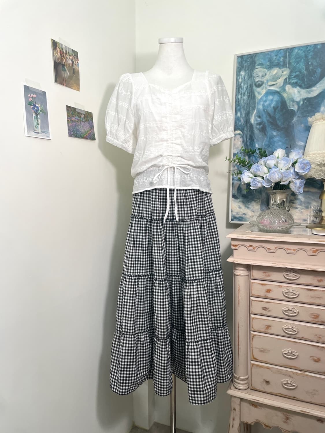 black gingham check long banding skirt 상품이미지6