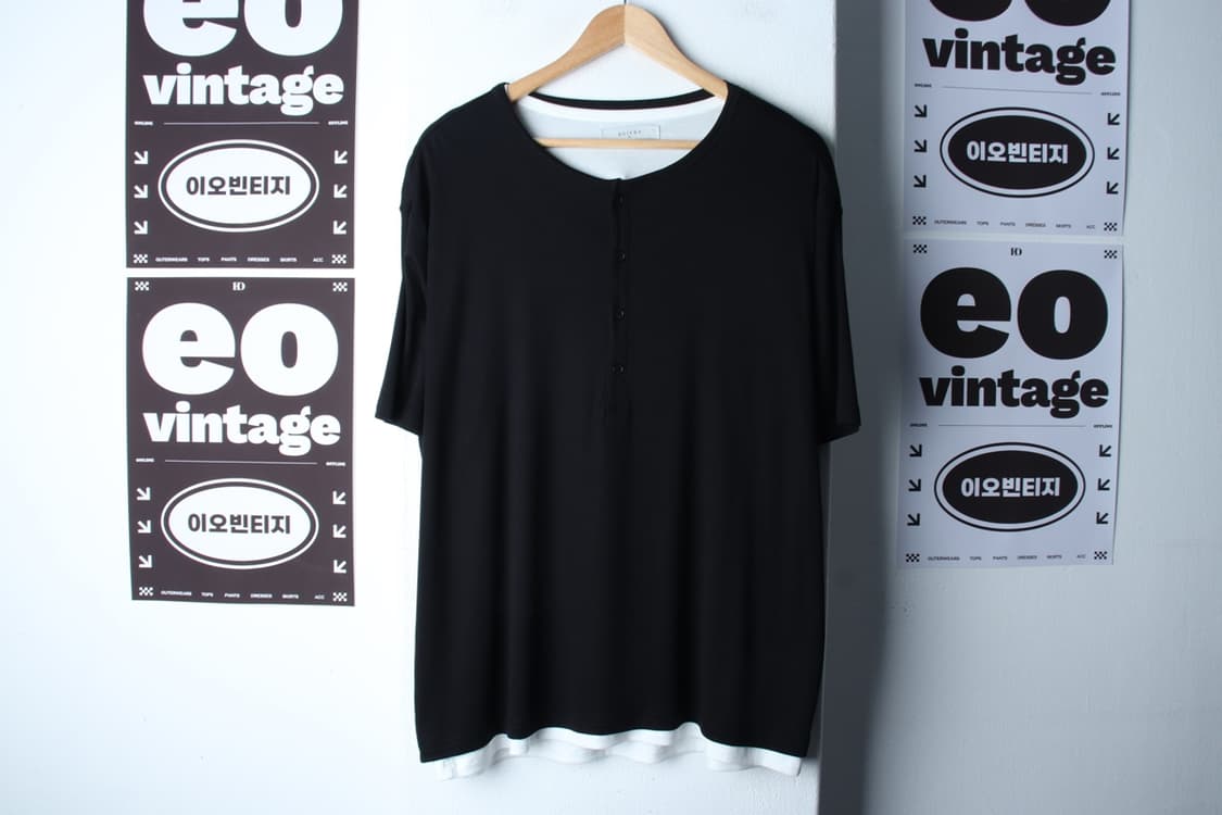 (L-XL) 노이어 반팔 티셔츠 헨리넥 레이어드 블랙 놈코어-H32138 상품이미지2