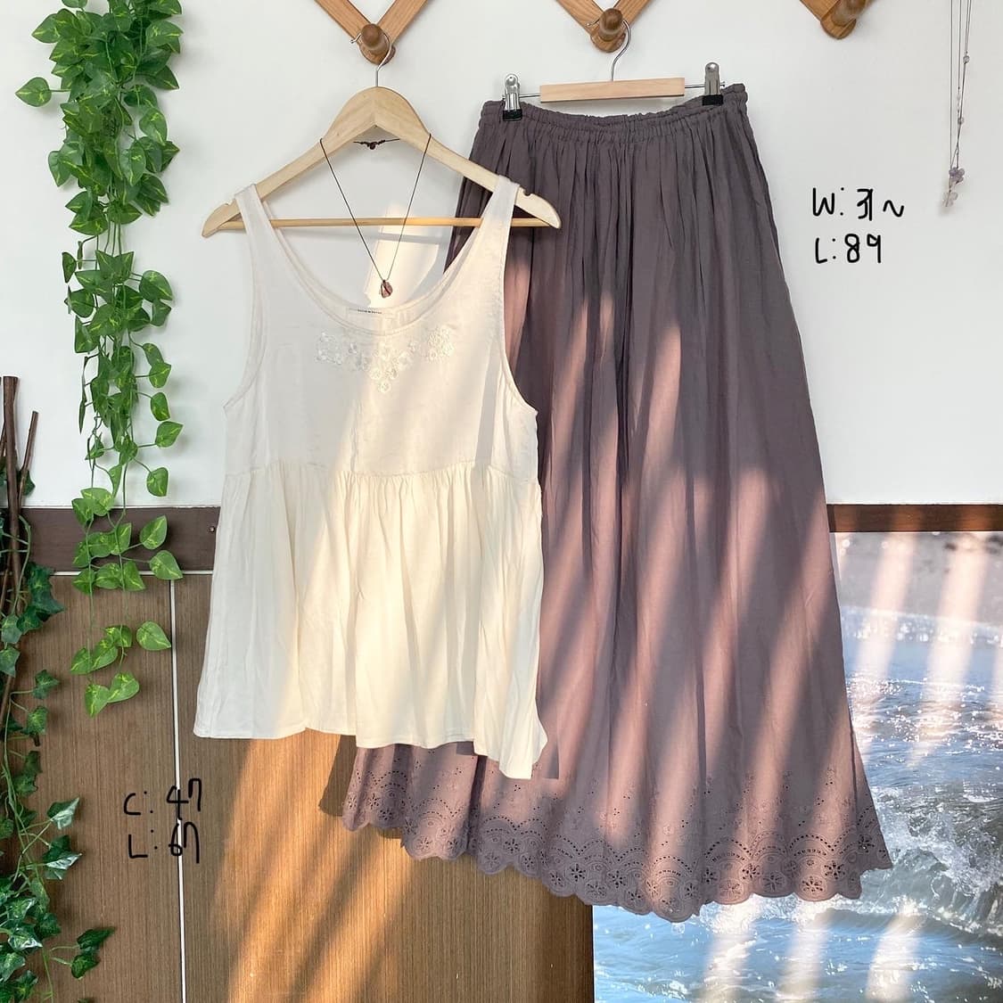 브라운 고양이 가디건 자수 슬리브리스 모리 롱스커트 상품이미지4
