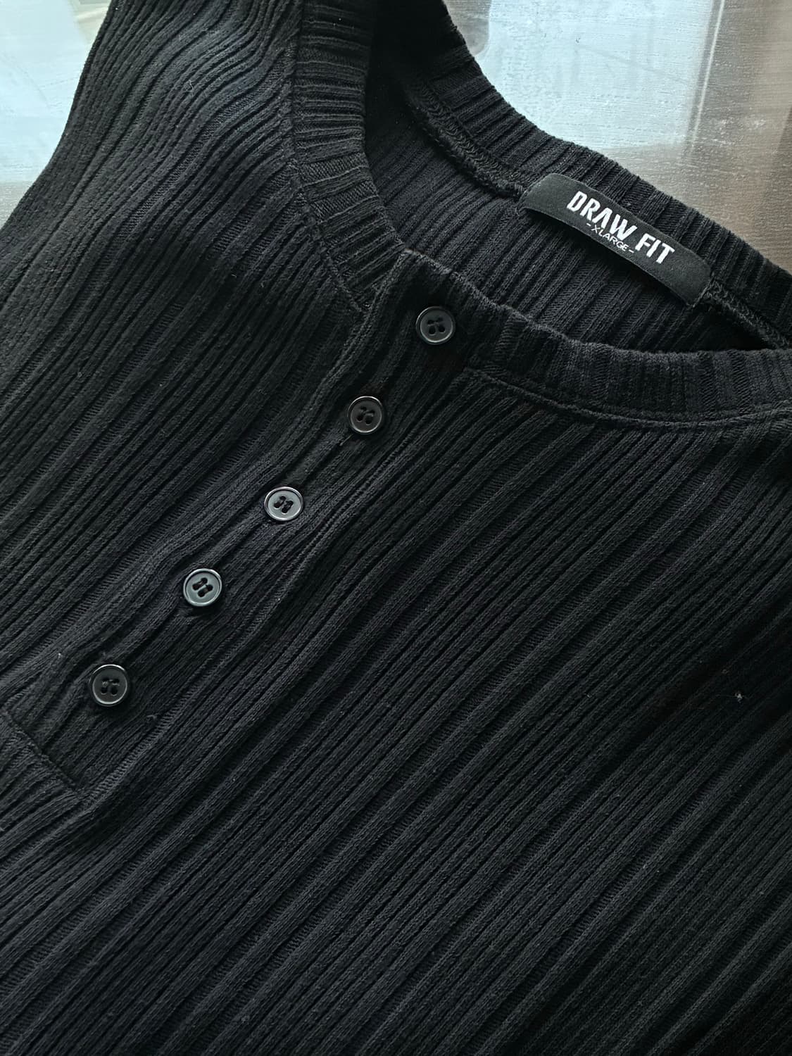 (XL) 드로우핏 리브드 헨리넥 티셔츠 [BLACK] 판매 상품이미지9